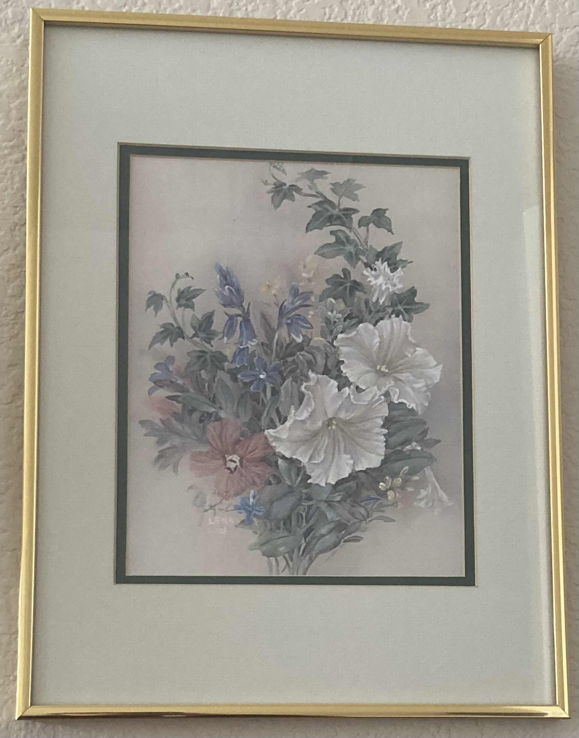 Photo 1 of “PETUNIAS & IVY” PAINTING REPRINT 345/2500 SIGNED BY LENA LIU FRAMED WALL ART 12” X 16”