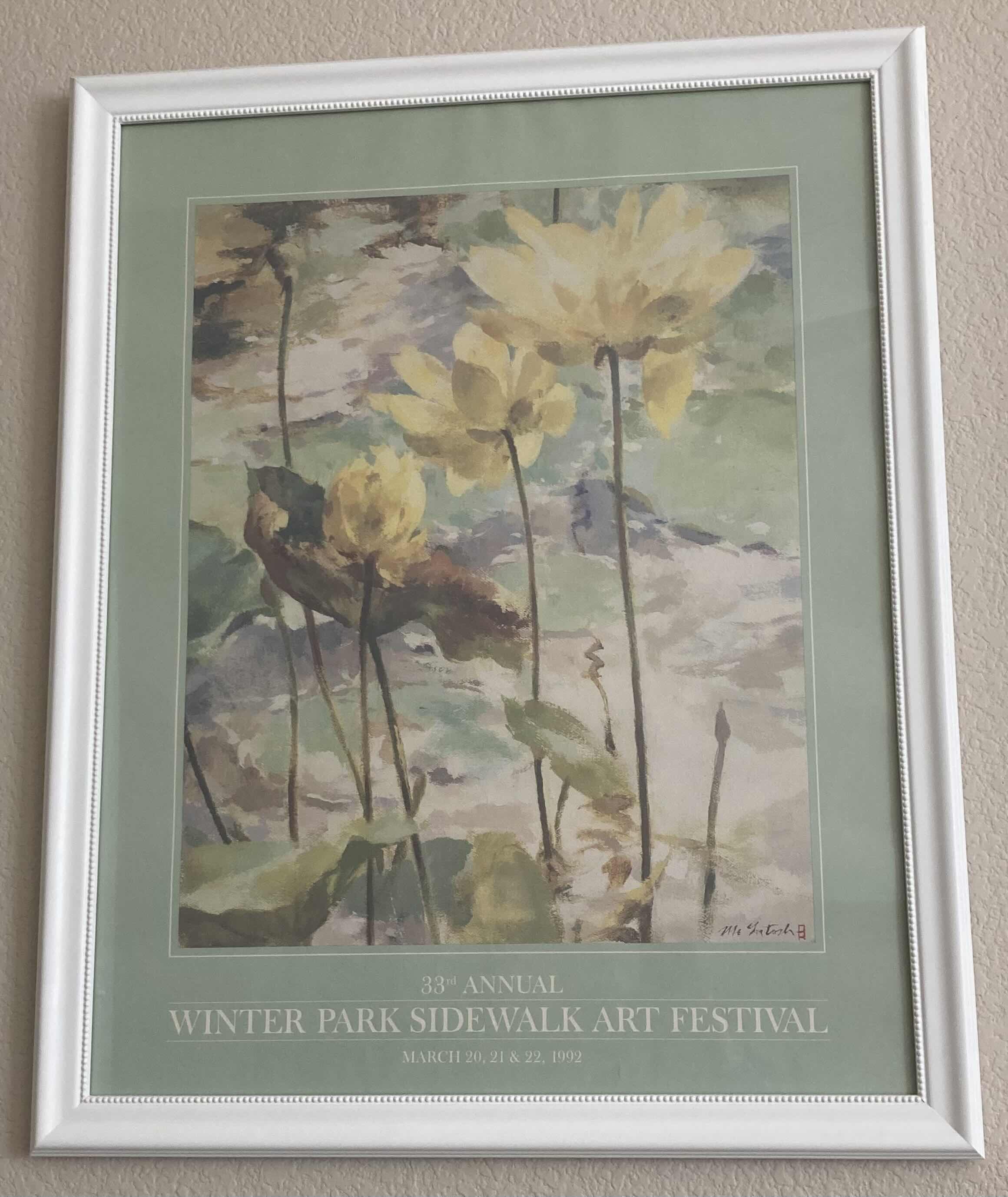 Photo 1 of WINTER PARK SIDEWALK ART FESTIVAL 1992 REPRINT POSTER SIGNED BY ARTIST FRAMED WALL ART 24.5” X 30.5”