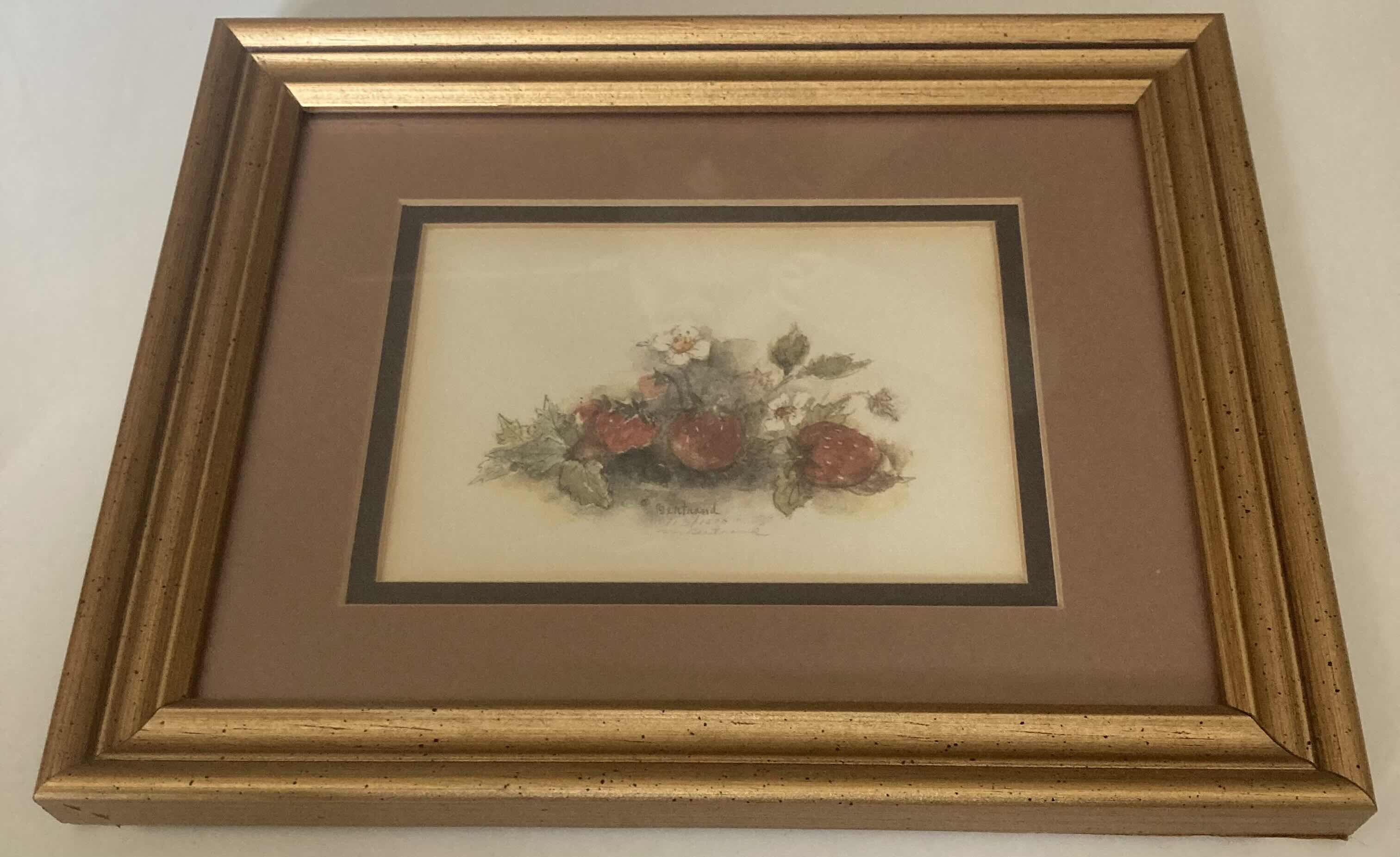 Photo 1 of FLORAL STRAWBERRIES PAINTING REPRINT 113/1500 SIGNED BY MARY BERTRAND FRAMED WALL ART 10.6” X 8.6”