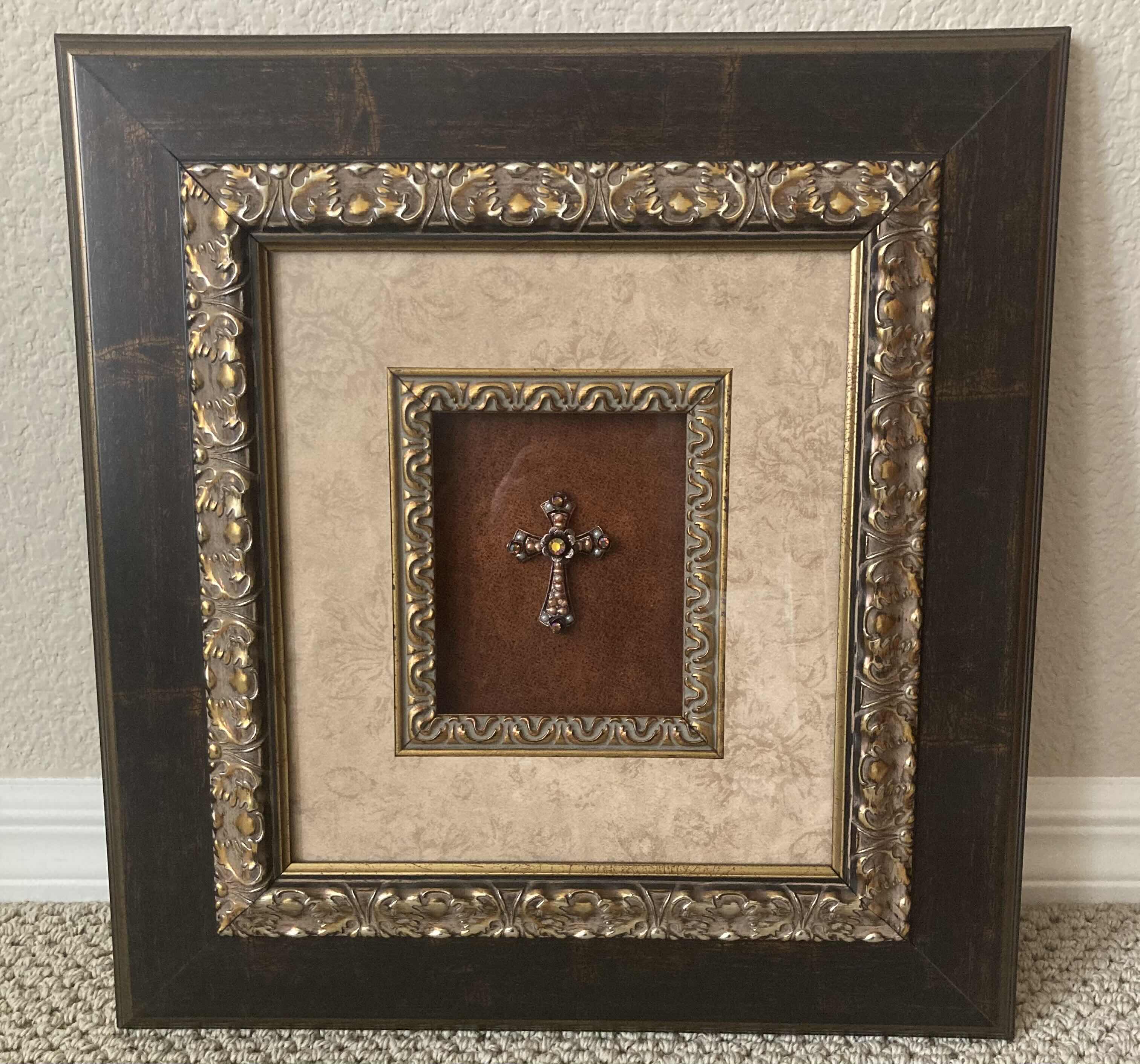 Photo 1 of LUXURIA JEWELED CROSS W TORTOISE FINISH FRAME WALL ART 16.5” X 17.5”