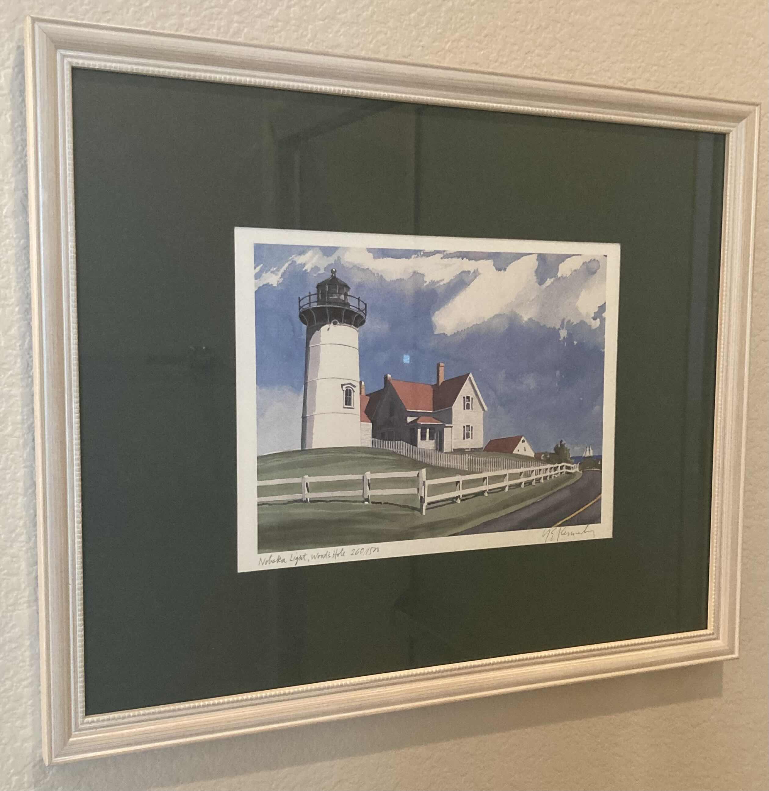 Photo 1 of NOBSKA LIGHTHOUSE WATERCOLOR PAINTING PRINT  260/1500 SIGNED BY R.E. KENNEDY FRAMED WALL ART 21.75” X 17.6”