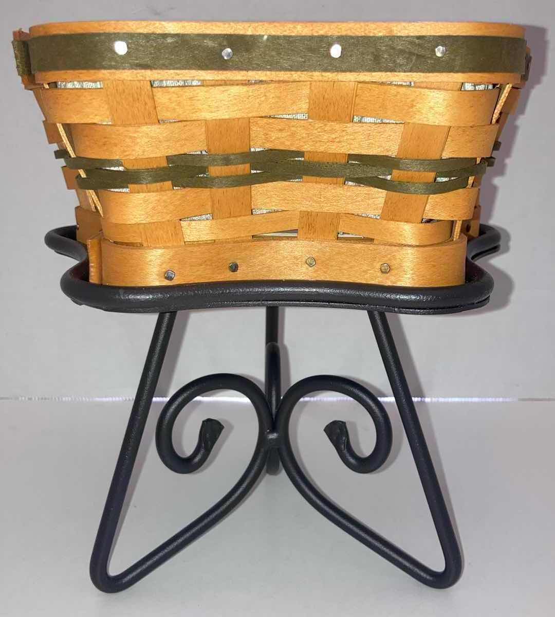 Photo 2 of LONGABERGER GREEN SHINING STAR MAPLE WOOD BASKET W BLACK WROUGHT IRON STAND & BASKET PROTECTOR 8” X 7.5” H8”