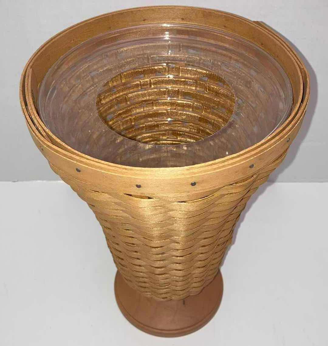 Photo 2 of NEW LONGABERGER 2003 COLLECTORS CLUB FLORAL MAPLE WOOD VASE BASKET 7.5” X 7.5” H11”