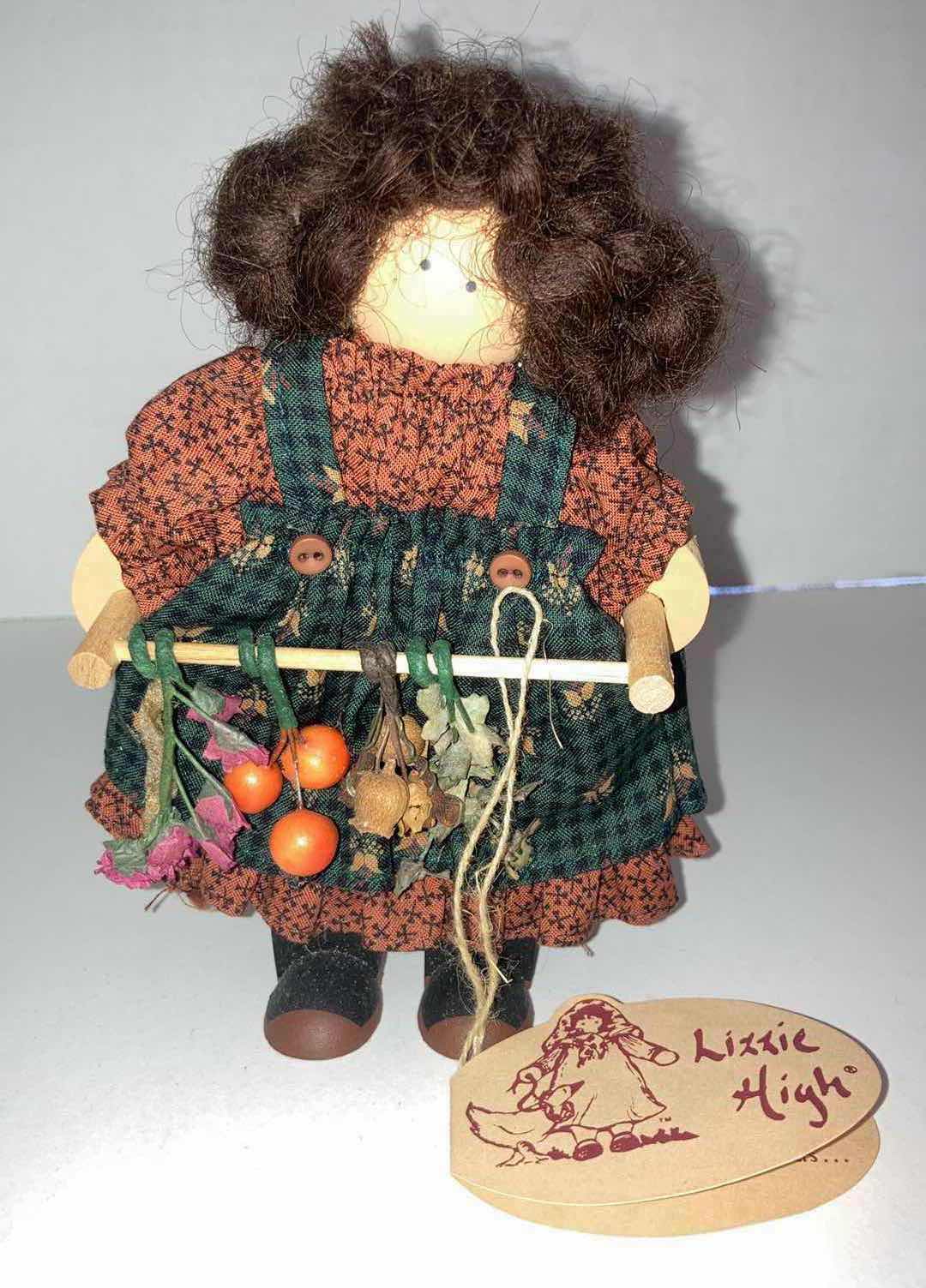 Photo 1 of LIZZIE HIGH 1412 THE LITTLE ONES “PREFER TO DRY THEIR OWN HERBS & FLOWERS” HANDCRAFTED WOODEN DOLL H6”