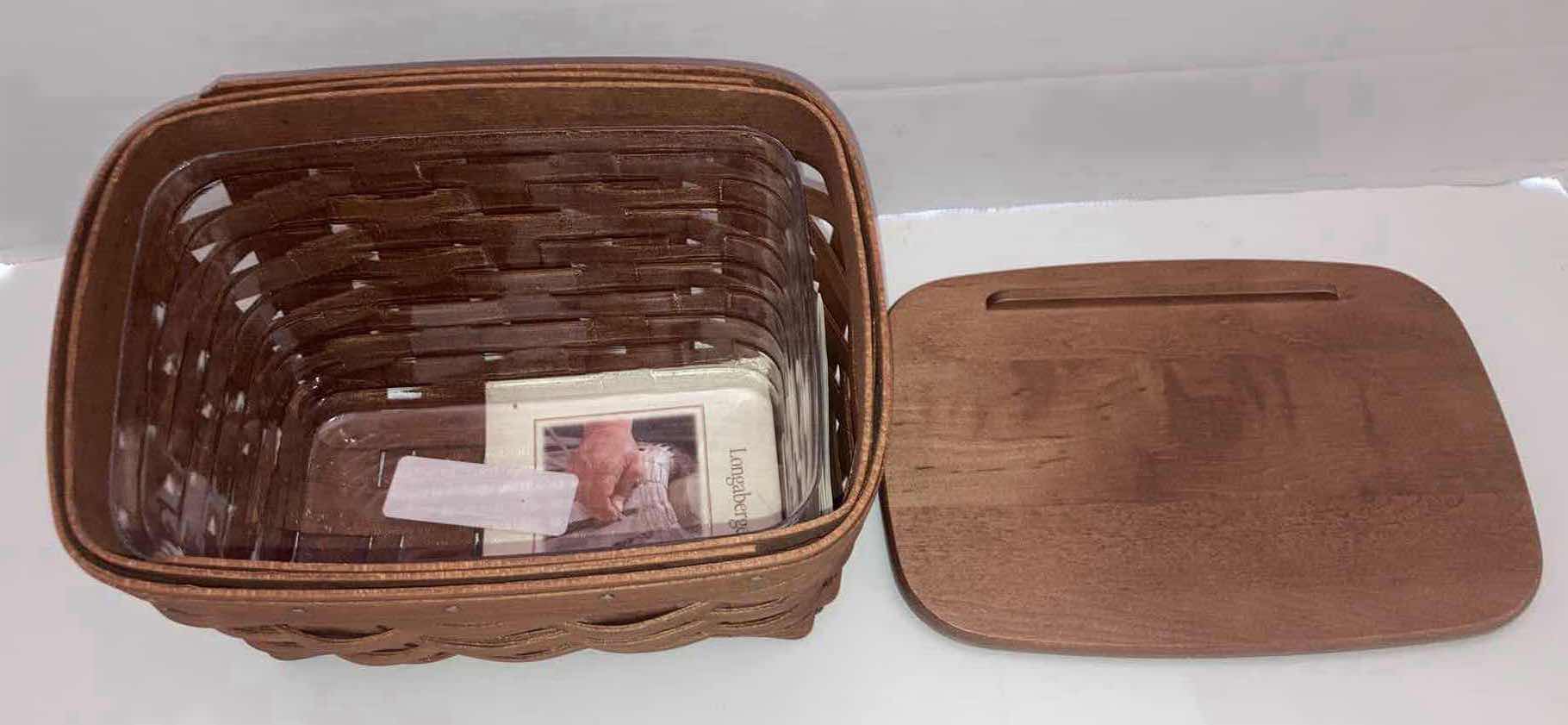 Photo 2 of LONGABERGER CLASSIC RECIPE MAPLE WOOD BASKET W LID & BASKET PROTECTOR 8.5” X 6” H6”