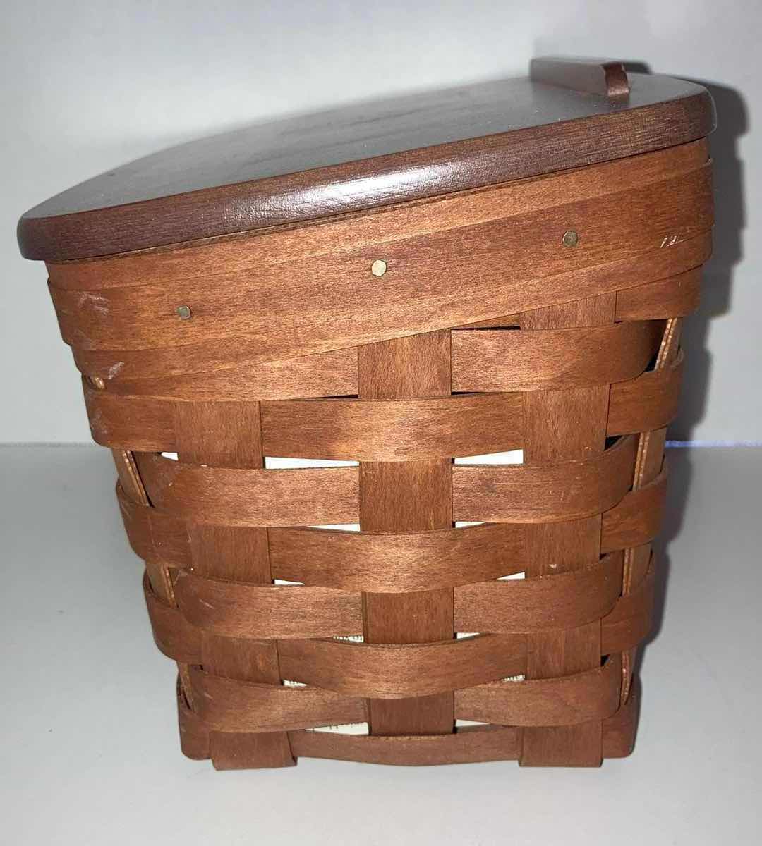 Photo 3 of LONGABERGER CLASSIC RECIPE MAPLE WOOD BASKET W LID & BASKET PROTECTOR 8.5” X 6” H6”