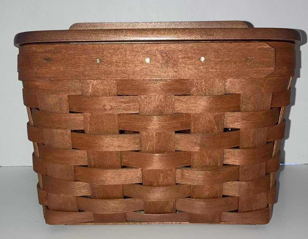 Photo 5 of LONGABERGER CLASSIC RECIPE MAPLE WOOD BASKET W LID & BASKET PROTECTOR 8.5” X 6” H6”