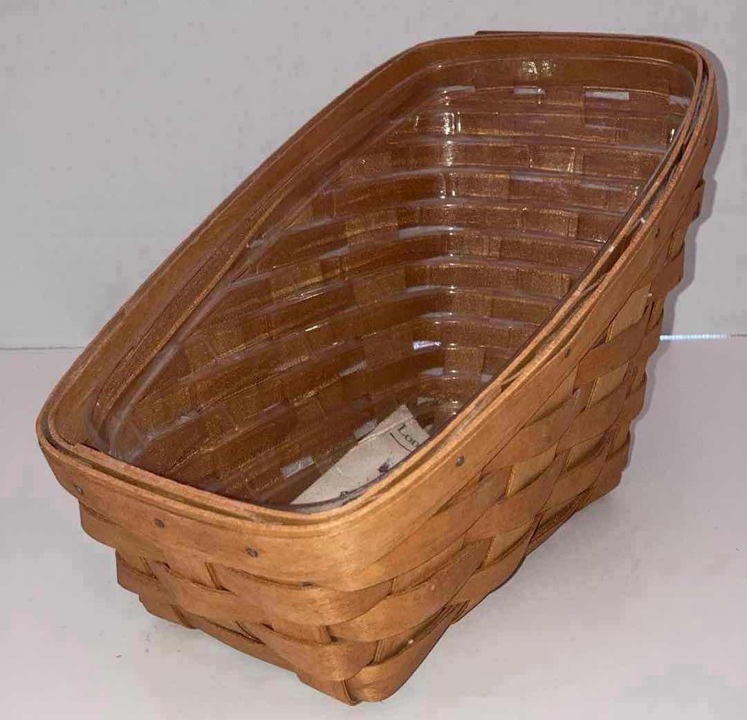 Photo 1 of LONGABERGER VEGETABLE SLEIGH MAPLE WOOD BASKET W BASKET PROTECTOR 10.5” X 6.5” H7”