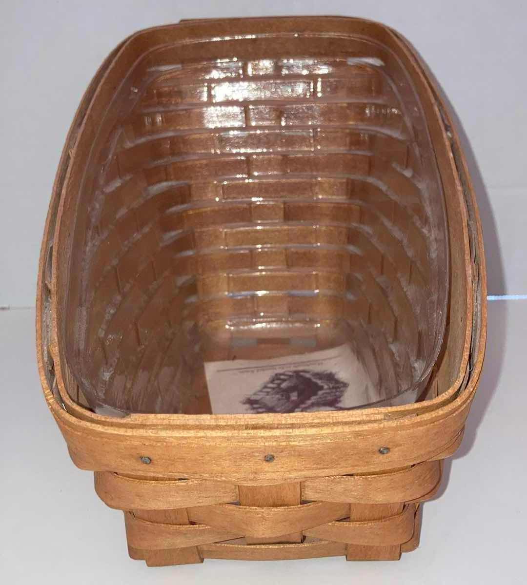 Photo 2 of LONGABERGER VEGETABLE SLEIGH MAPLE WOOD BASKET W BASKET PROTECTOR 10.5” X 6.5” H7”