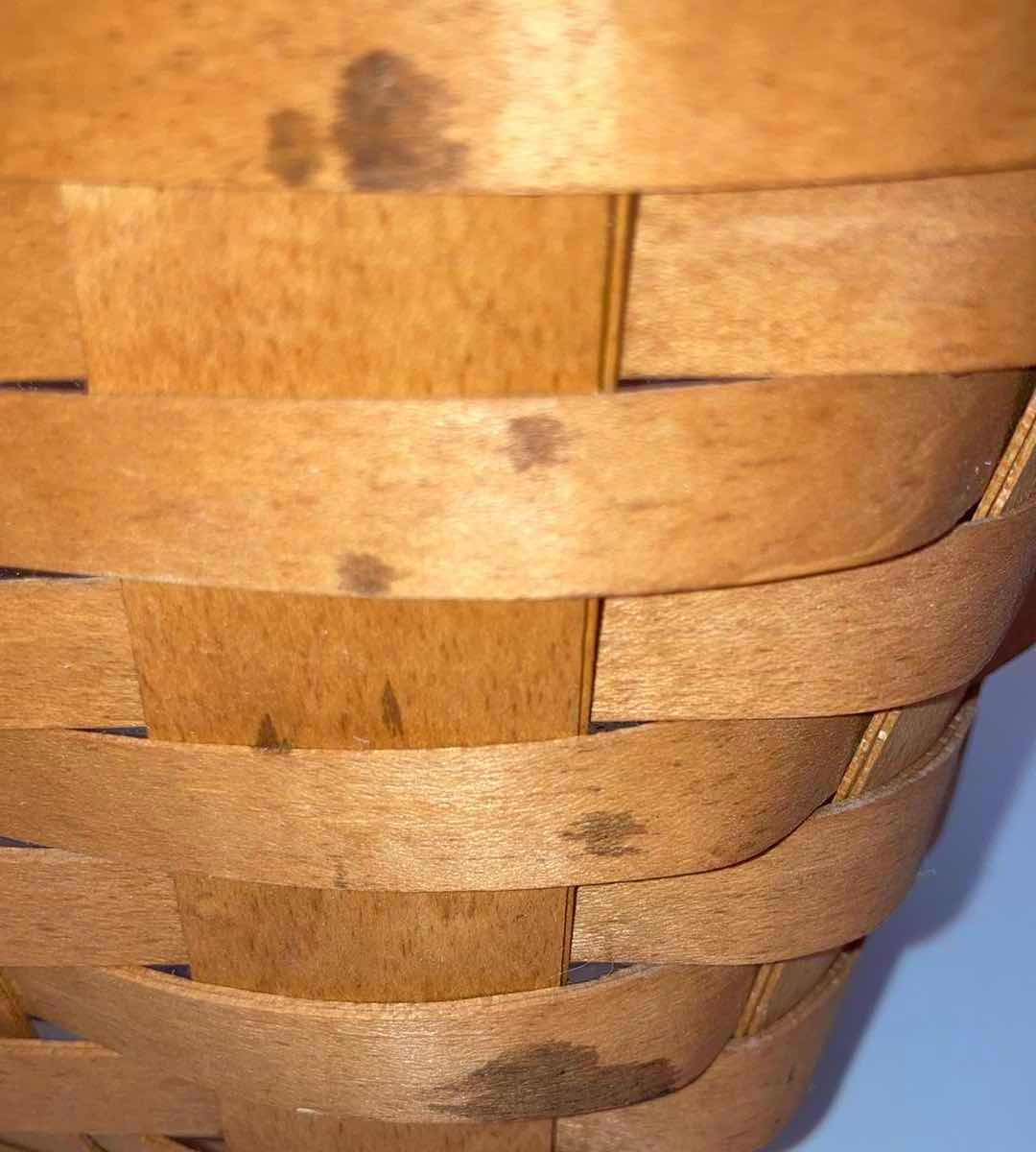 Photo 7 of LONGABERGER VEGETABLE SLEIGH MAPLE WOOD BASKET W BASKET PROTECTOR 10.5” X 6.5” H7”