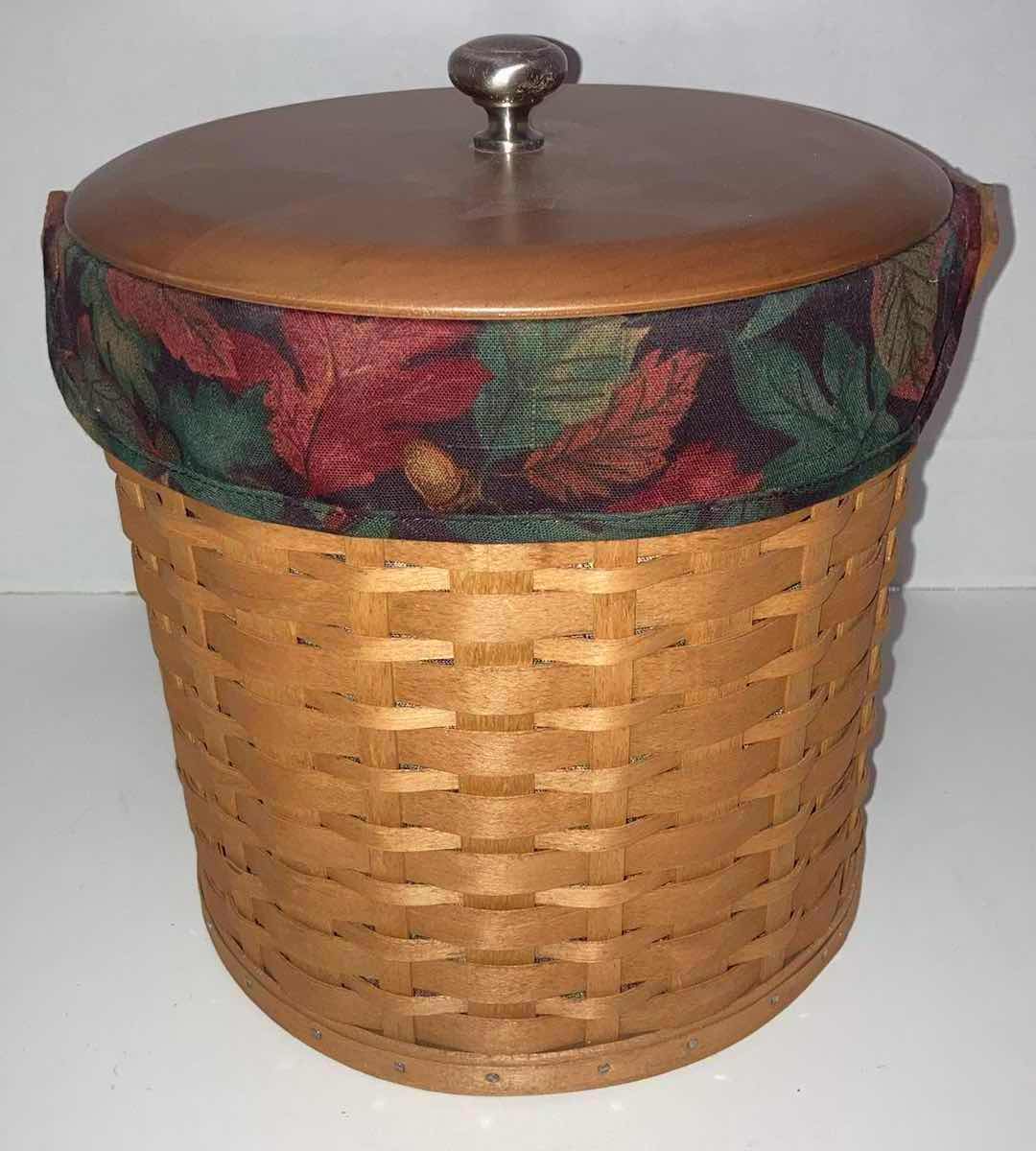 Photo 1 of LONGABERGER ICE BUCKET/PICNIC MAPLE WOOD BASKET W FALL LEAVES FABRIC LINER 9” X 9” H10”