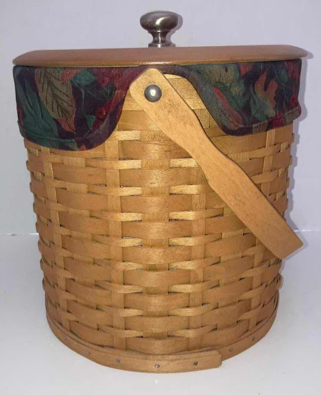 Photo 4 of LONGABERGER ICE BUCKET/PICNIC MAPLE WOOD BASKET W FALL LEAVES FABRIC LINER 9” X 9” H10”