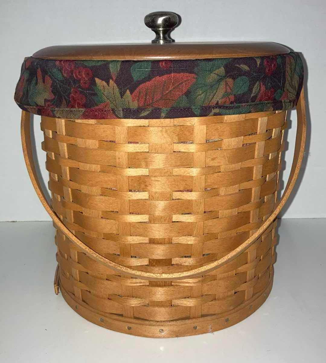 Photo 6 of LONGABERGER ICE BUCKET/PICNIC MAPLE WOOD BASKET W FALL LEAVES FABRIC LINER 9” X 9” H10”