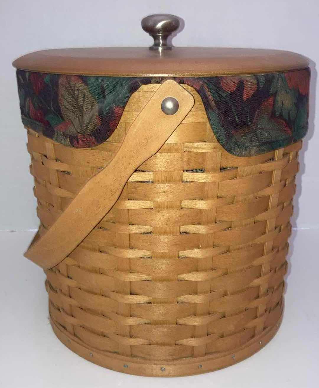 Photo 5 of LONGABERGER ICE BUCKET/PICNIC MAPLE WOOD BASKET W FALL LEAVES FABRIC LINER 9” X 9” H10”