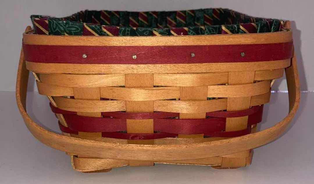 Photo 3 of LONGABERGER CHRISTMAS COLLECTION HOLIDAY CHEER MAPLE WOOD BASKET W CHRISTMAS FABRIC LINER & BASKET PROTECTOR 12” X 8.25” H4.5”