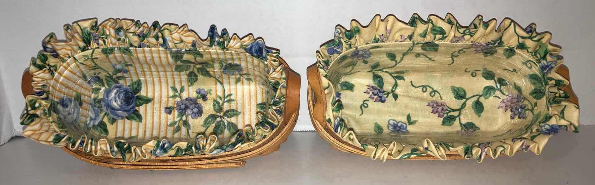 Photo 5 of LONGABERGER LAVENDER BOOKING MAPLE WOOD BASKETS W FLORAL FABRIC LINER & BASKET PROTECTOR 8” X 4.5” H3.5”