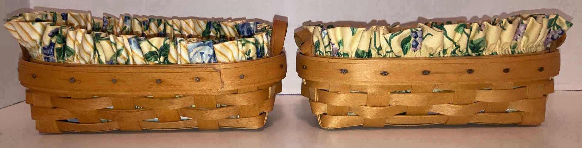 Photo 4 of LONGABERGER LAVENDER BOOKING MAPLE WOOD BASKETS W FLORAL FABRIC LINER & BASKET PROTECTOR 8” X 4.5” H3.5”