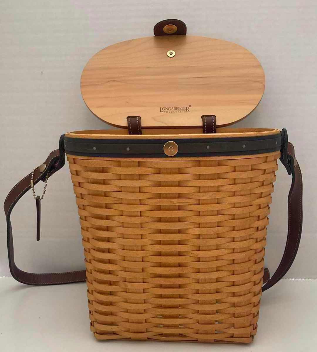 Photo 2 of LONGABERGER SADDLEBROOK MAPLE WOOD BASKET W BASKET PROTECTOR 9.5” X 6” H9.25”