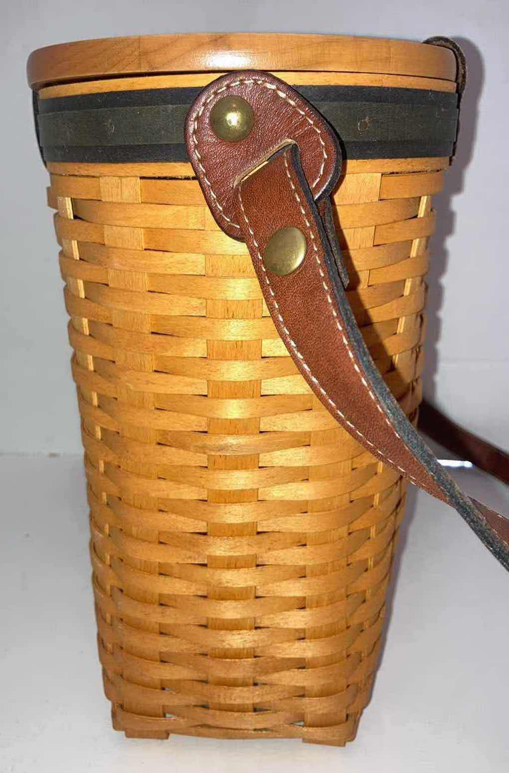 Photo 3 of LONGABERGER SADDLEBROOK MAPLE WOOD BASKET W BASKET PROTECTOR 9.5” X 6” H9.25”