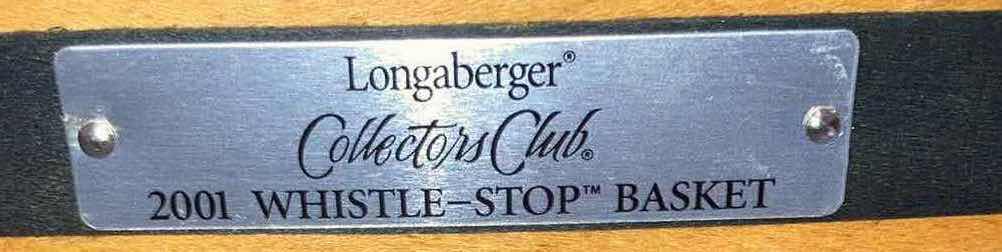 Photo 9 of LONGABERGER 2001 INAUGURAL & 2001 WHISTLE STOP MAPLE WOOD BASKETS W AMERICAN FLAG FABRIC LINER, LID & BAKSET PROTECTOR (6” X 4” H4.5 & 11” X 6” H8.25”)