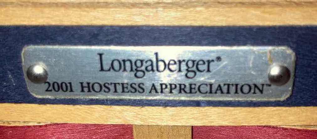 Photo 7 of LONGABERGER 2001 INAUGURAL & 2001 WHISTLE STOP MAPLE WOOD BASKETS W AMERICAN FLAG FABRIC LINER, LID & BAKSET PROTECTOR (6” X 4” H4.5 & 11” X 6” H8.25”)