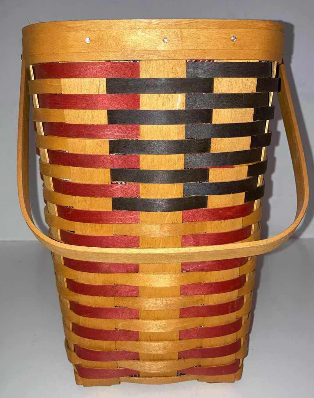 Photo 3 of LONGABERGER 25TH ANNIVERSARY FLAG MAPLE WOOD BASKET W AMERICAN FLAG FABRIC LINER & BASKET PROTECTOR 15.75” X 8.25” H11.25”