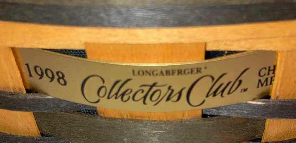 Photo 6 of LONGABERGER 1998 COLLECTORS CLUB RENEWAL, 1998 THYME & 2001 GATHERING MAPLE WOOD BASKETS W BLUE FABRIC LINER & BASKET PROTECTOR (8.25” X 8.25” H4”, 5” X 5” H3.25” & 11.75” X 7.5” H3.25”)