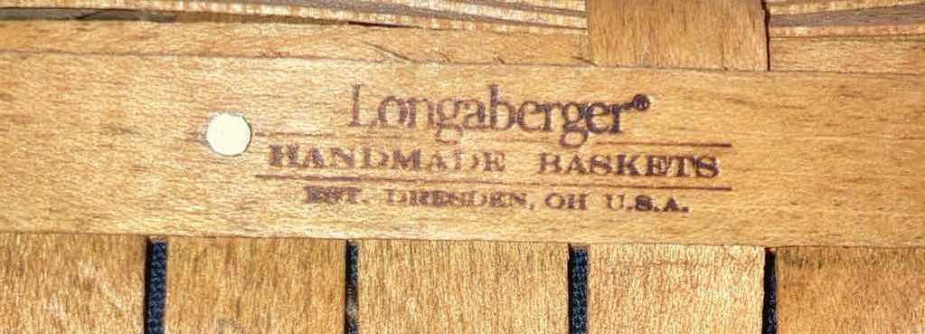 Photo 8 of LONGABERGER 2000 COLLECTORS CLUB SPRING MEADOW & 2003 RENEWAL MAPLE WOOD BASKETS W BLUE FABRIC LINER & BASKET PROTECTOR (16.5” X 10.75” H4” & 5” X 3.5” H3.5”)