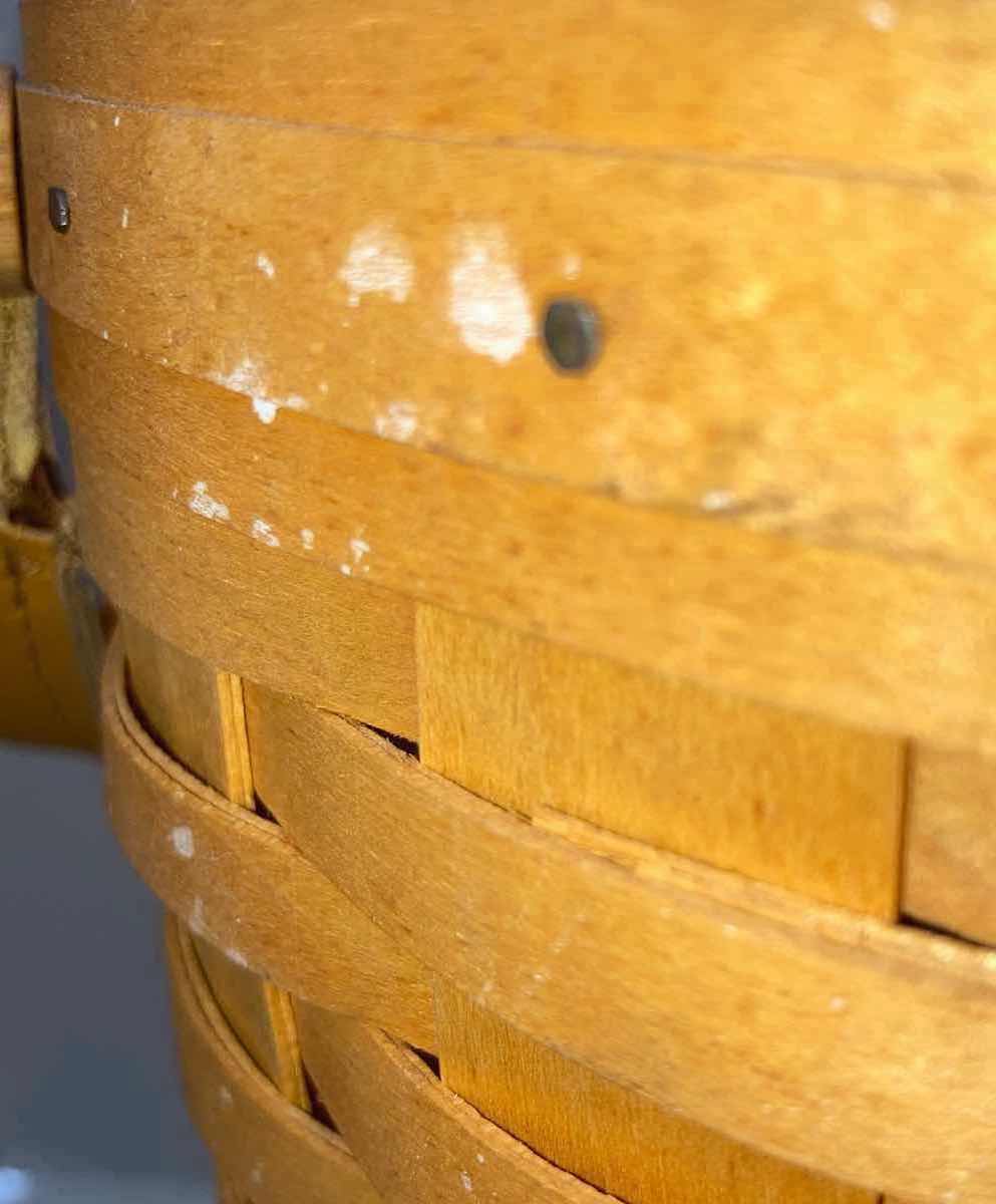 Photo 7 of LONGABERGER 2002 SMALL OVAL WASTE MAPLE WOOD BASKET W BASKET PROTECTOR 11.75” X 9.25” H10.5”