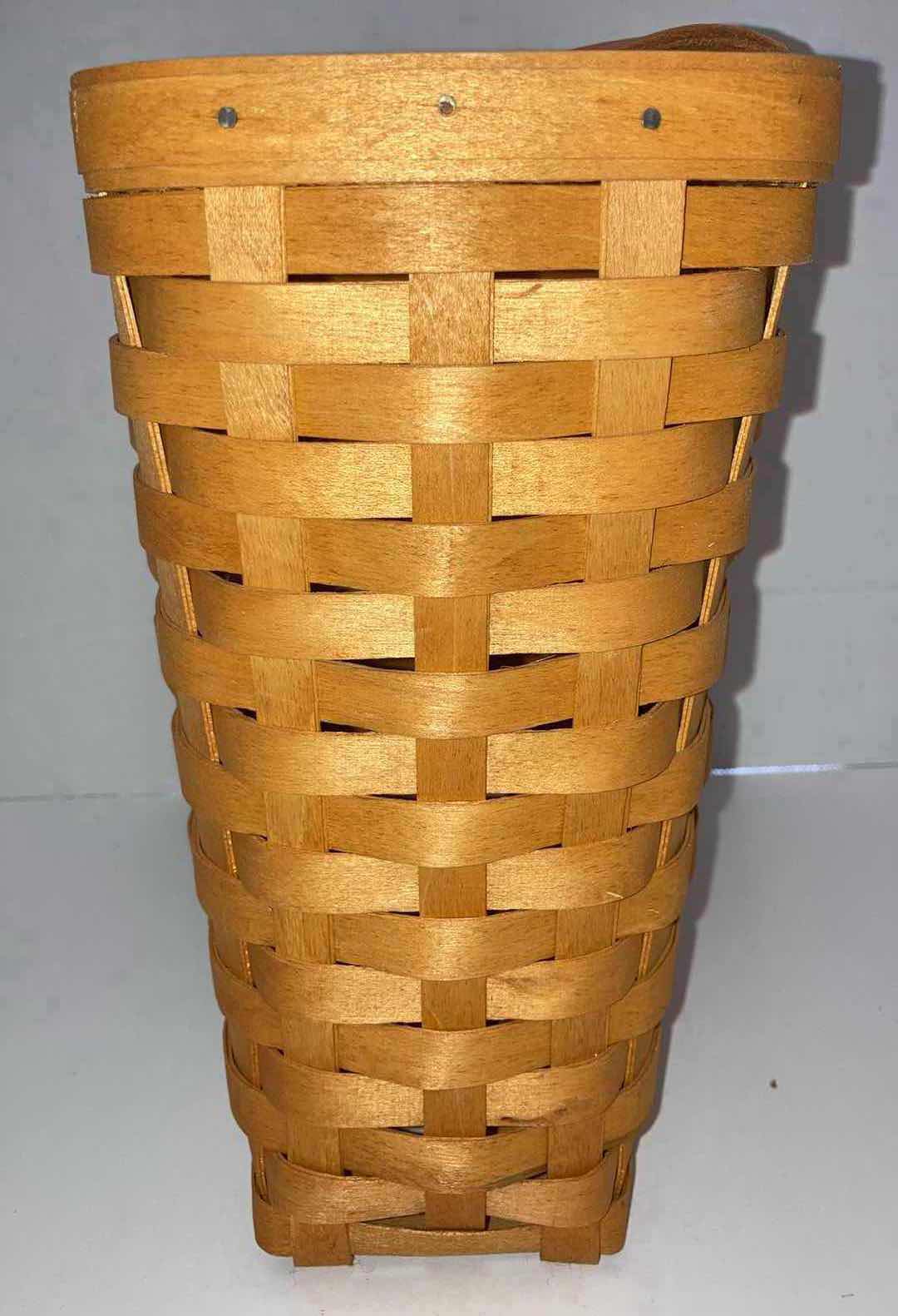 Photo 2 of LONGABERGER 1999 TALL WALL HANGING KEY MAPLE WOOD BASKET 9.5” X 5.5” H9.5”