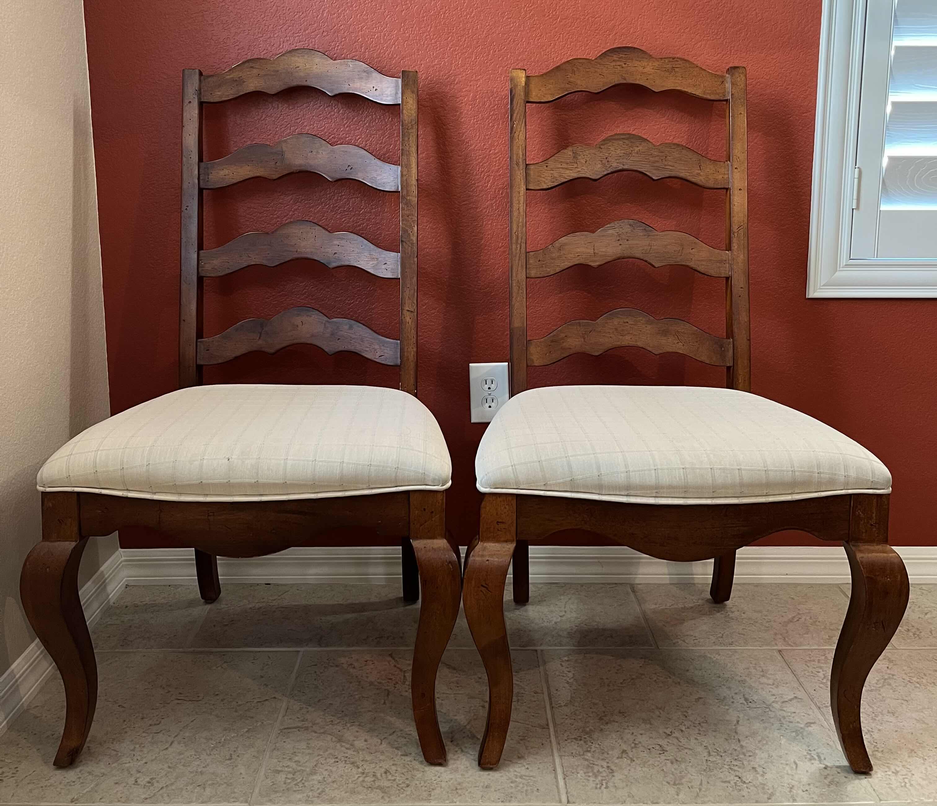 Photo 1 of UNIVERSAL FURNITURE LADDER BACK SOLID WOOD DINING CHAIRS (2) 24” X 24” H42”