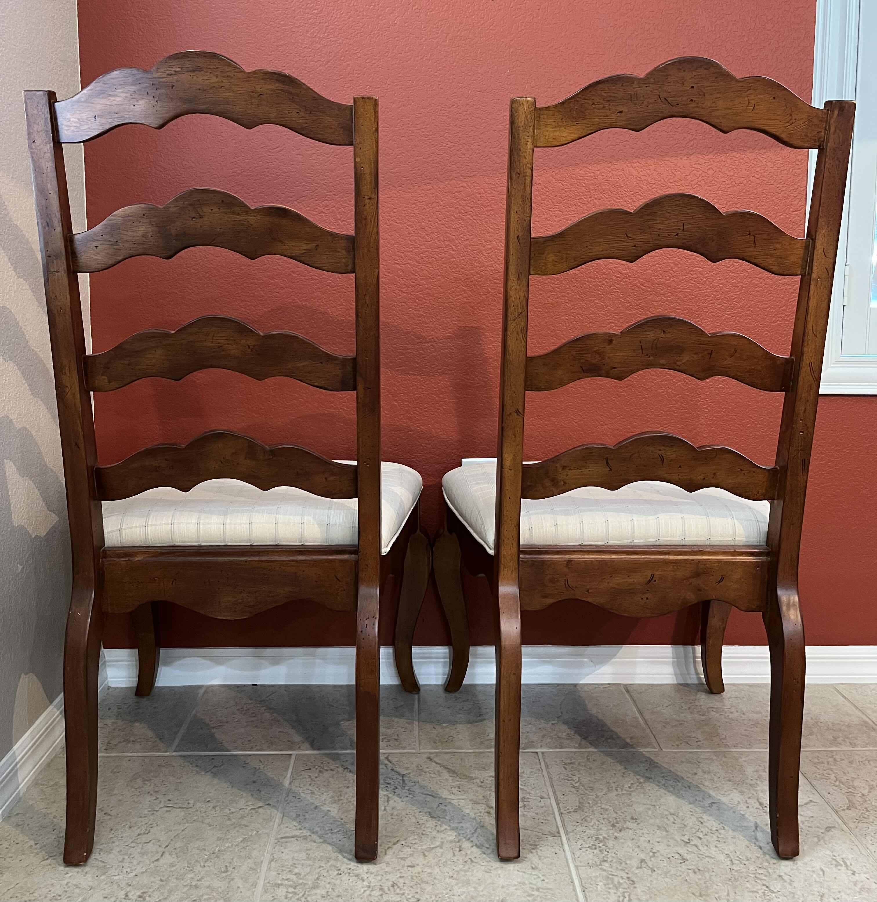 Photo 4 of UNIVERSAL FURNITURE LADDER BACK SOLID WOOD DINING CHAIRS (2) 24” X 24” H42”