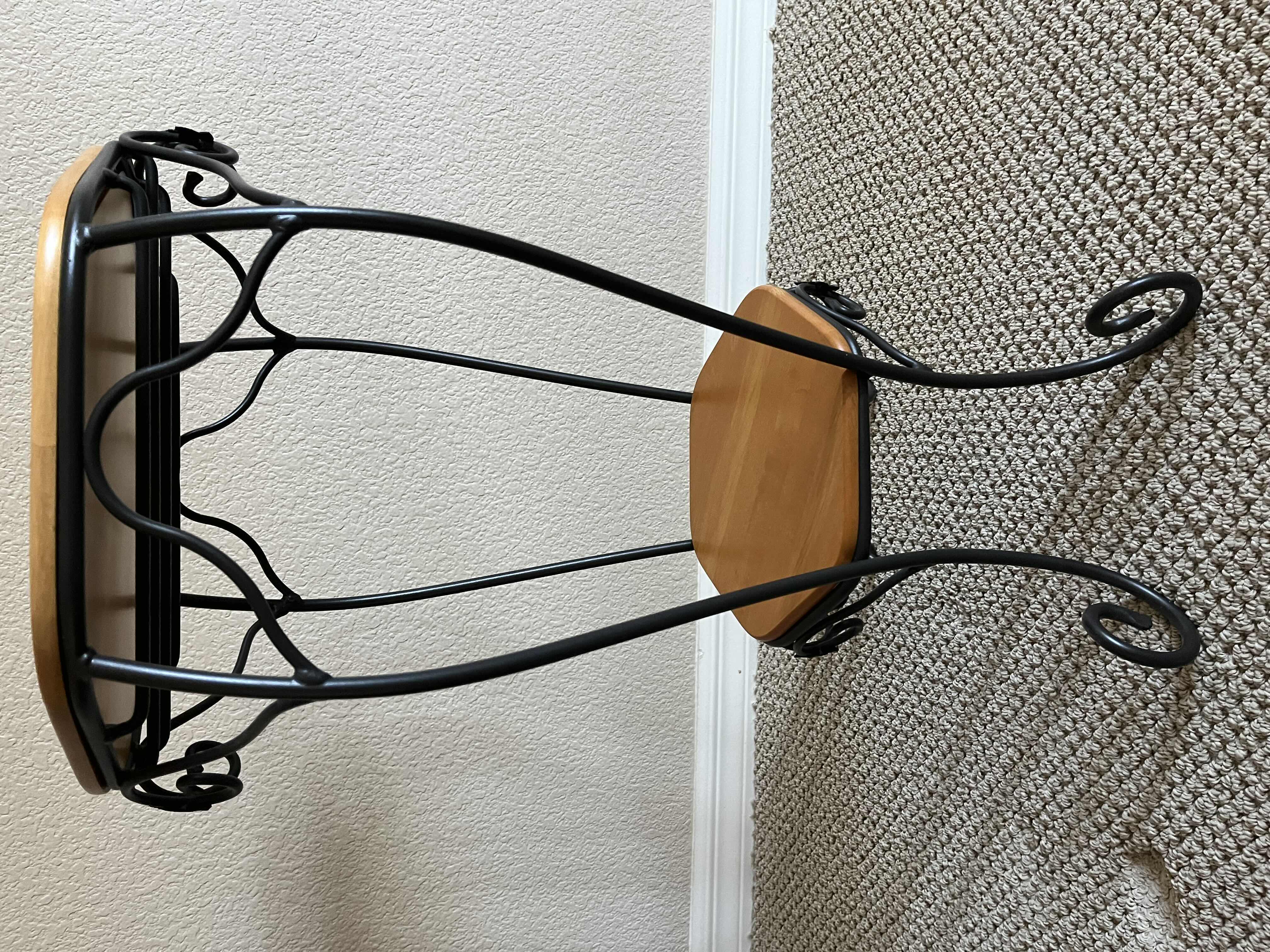 Photo 3 of LONGABERGER WOODCRAFTS 2 TIER WROUGHT IRON PLANTER STAND W WOOD SHELVES 13.5” X 16” H24.5”