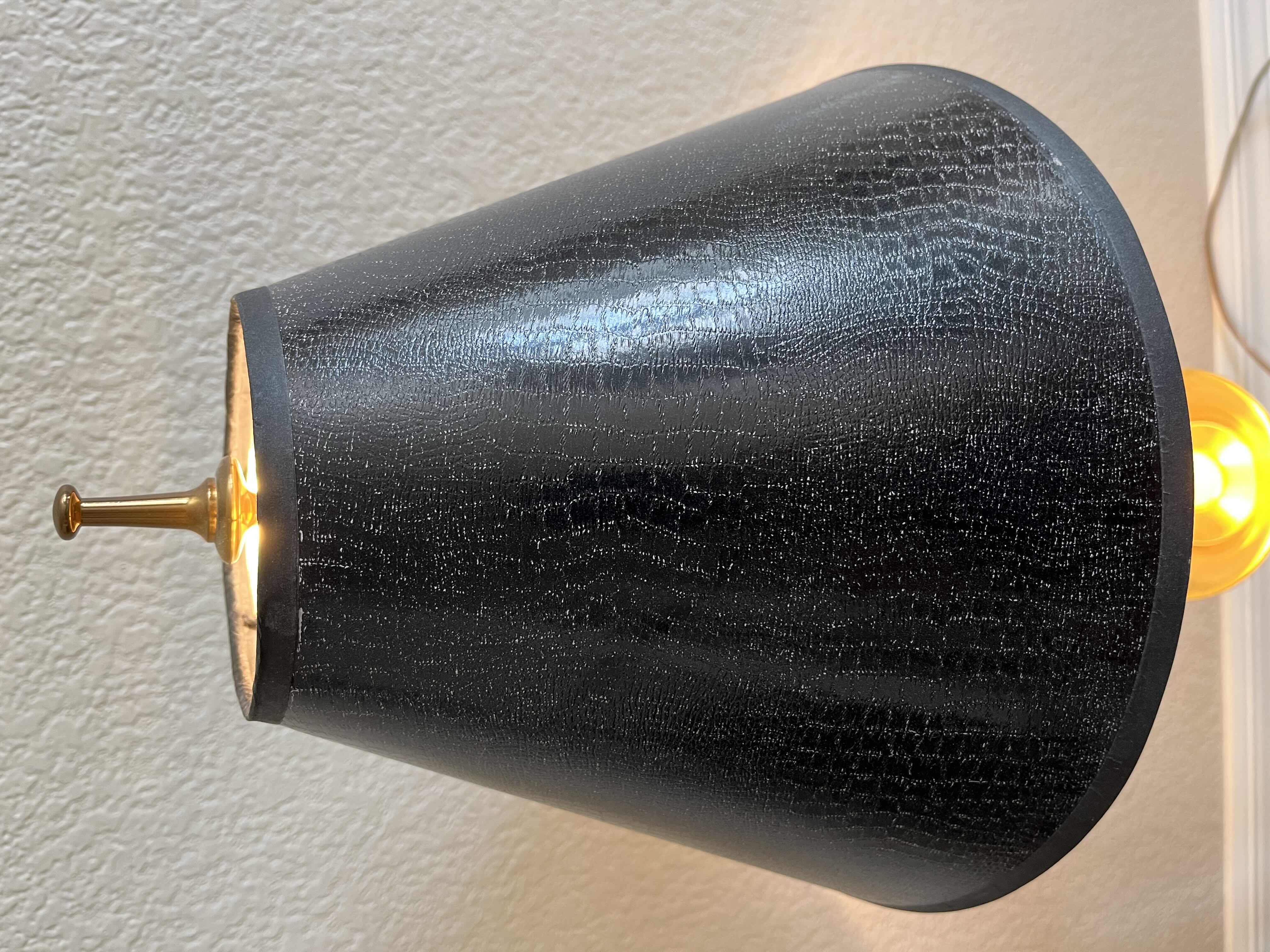 Photo 3 of ANTIQUE BRASS CANDLE HOLDER BASE W BLACK ALLIGATOR SKIN FINISH SHADE TABLE LAMP 10” X 29.5”