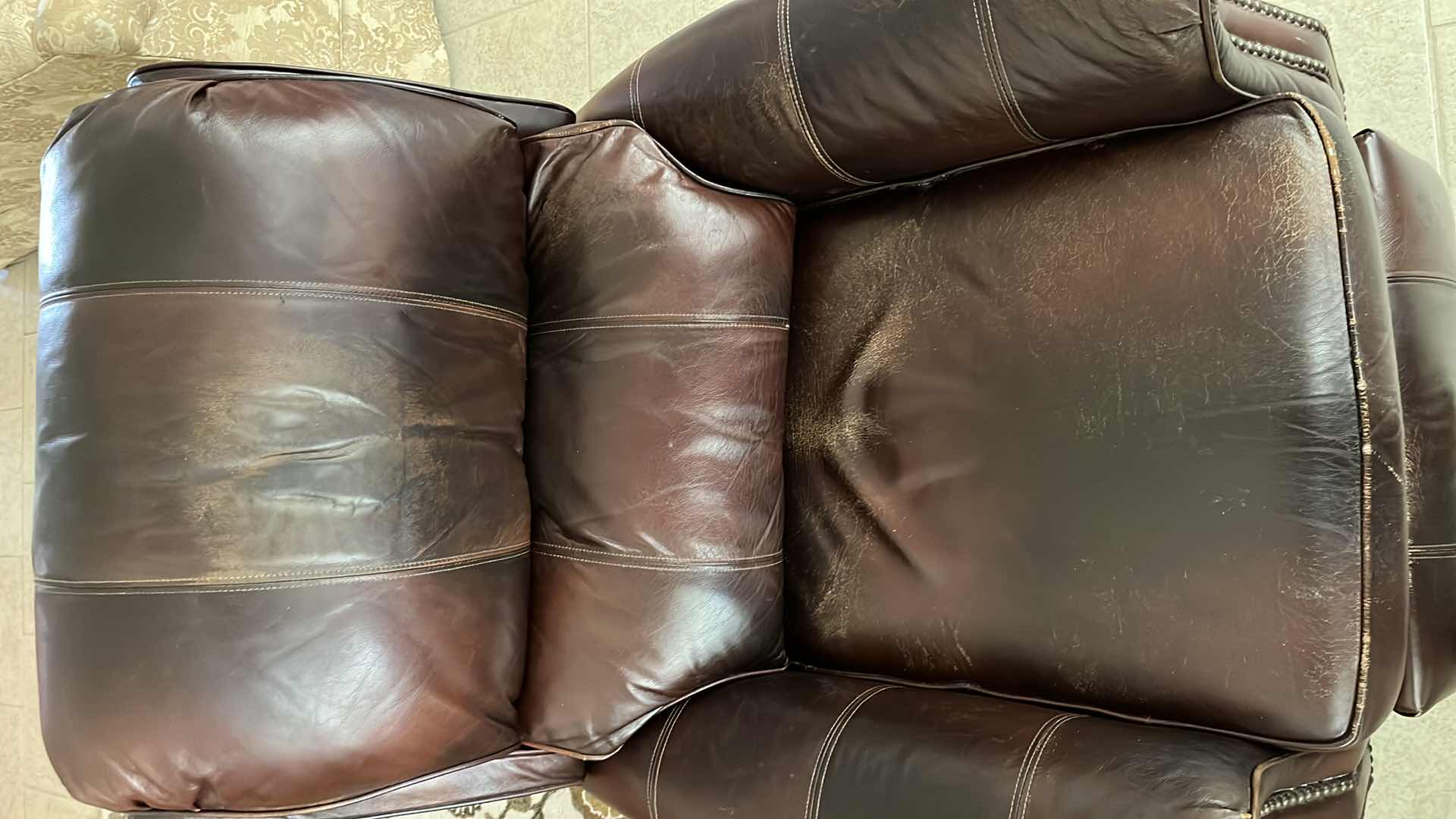 Photo 6 of VINTAGE DARK BROWN LEATHER RECLINER CHAIR 37” X 42” H41”