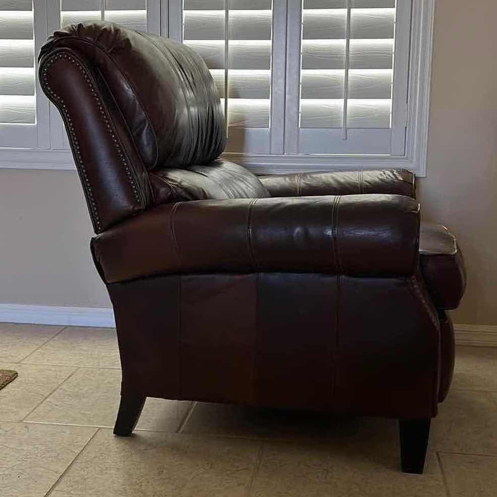 Photo 3 of VINTAGE DARK BROWN LEATHER RECLINER CHAIR 37” X 42” H41”