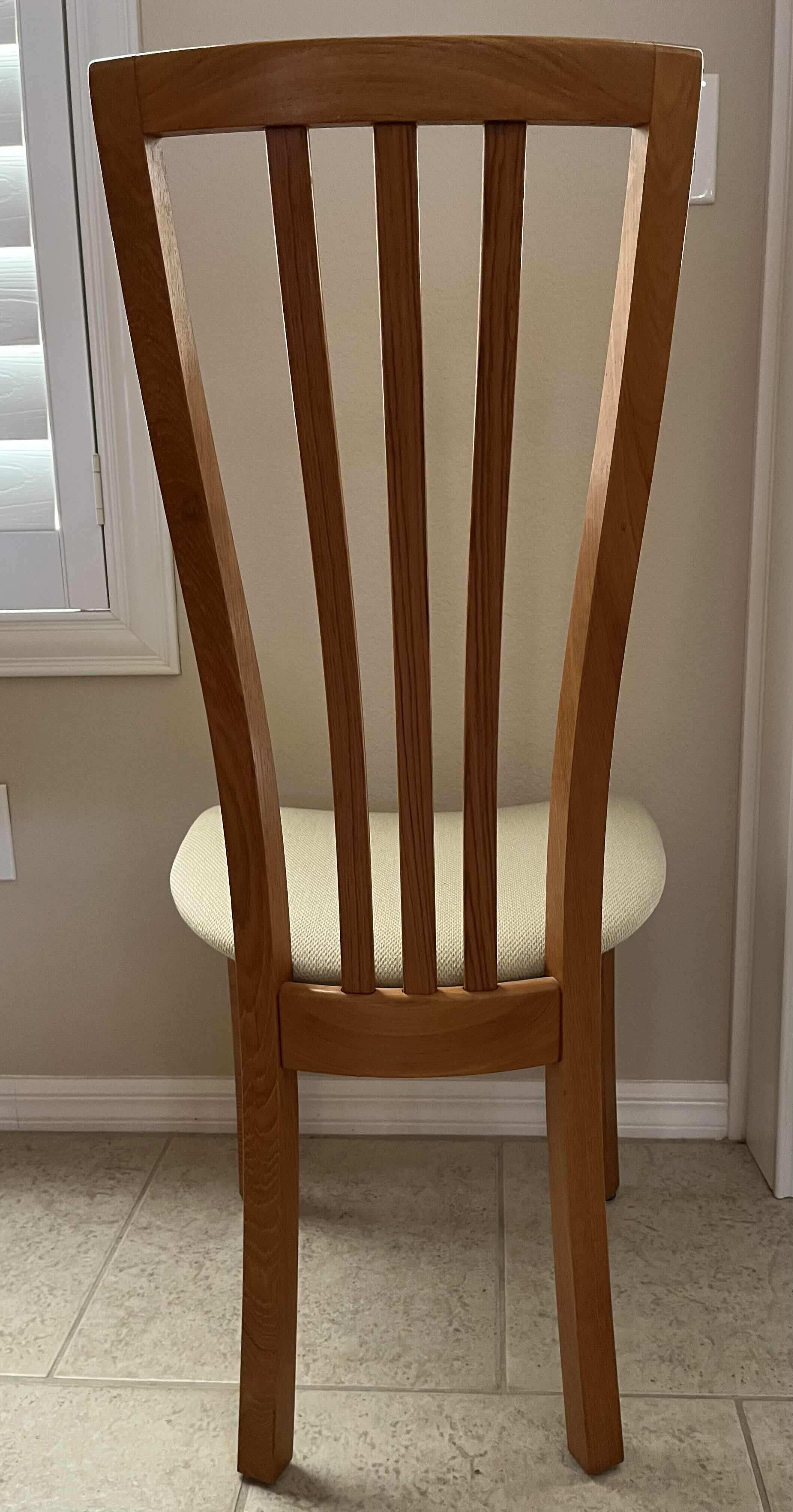 Photo 8 of DYRLUND DANISH TEAK WOOD W ROSEWOOD JOISTS DINING TABLE W LEAF EXTENSION & 4 ARMLESS CHAIRS (READ NOTES)