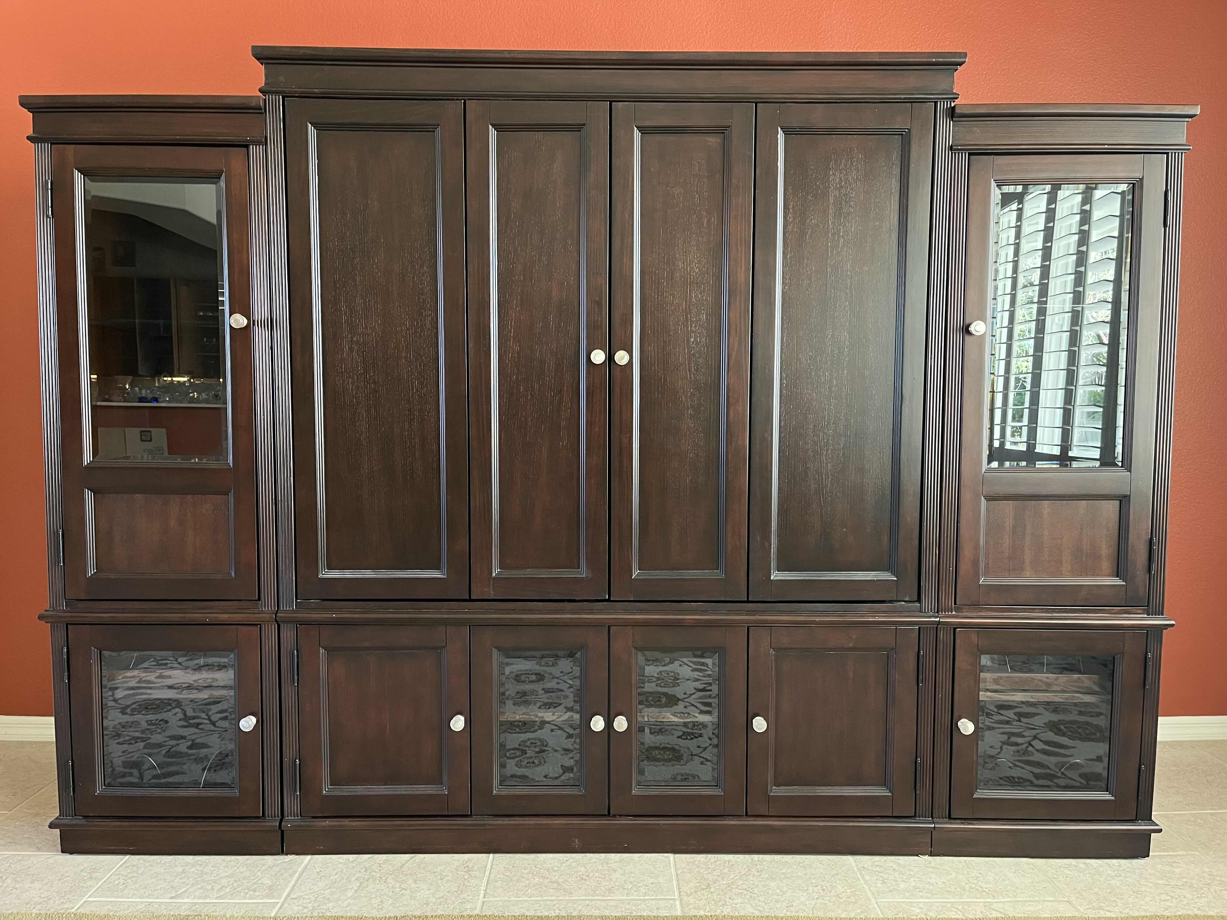 Photo 1 of LANE DARK BROWN SOLID WOOD ENTERTAINMENT CENTER 102” X  24.5” H72.5” MODEL 11896-15-16-23-26