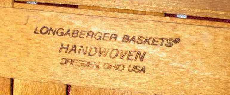 Photo 8 of LONGABERGER 1999 CHRISTMAS COLLECTION POPCORN & 1999 RECTANGLE MAPLE WOOD BASKETS W CANDY CANE FABRIC LINER & BASKET PROTECTOR (10.5” X 10.5” H4.75” & 9.25” X 5” H5”)