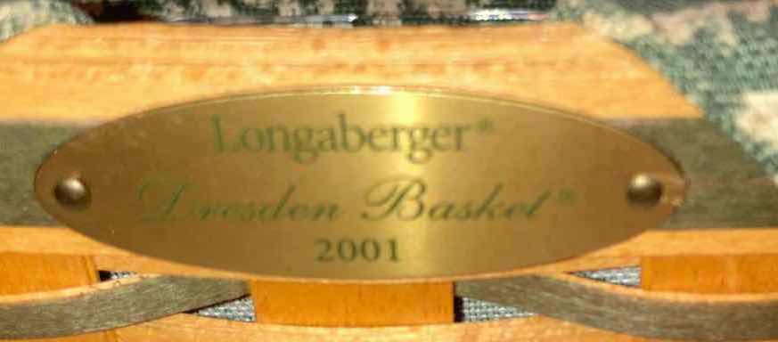 Photo 6 of LONGABERGER DRESDEN 2001 W GREEN FABRIC LINER & 1998 W BLUE PLAID FABRIC LINER MAPLE WOOD BASKETS W BASKET PROTECTOR (7.50” X 4.25” H4.75” & 9” X 5” H6.75”)