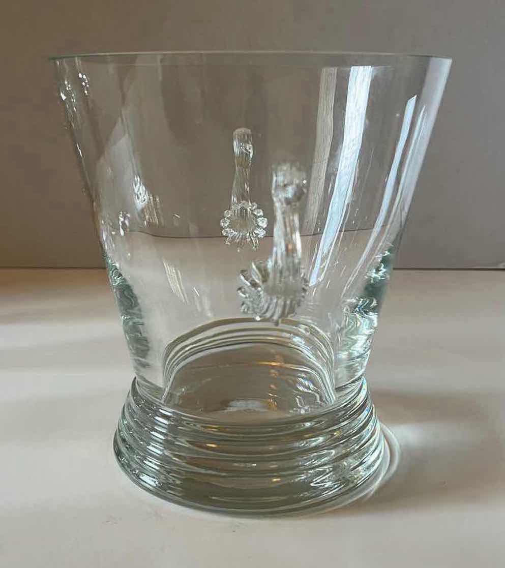 Photo 2 of ORNATE CLEAR GLASS ICE BUCKET 7” X 7.5”