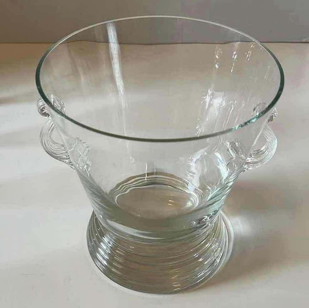 Photo 3 of ORNATE CLEAR GLASS ICE BUCKET 7” X 7.5”