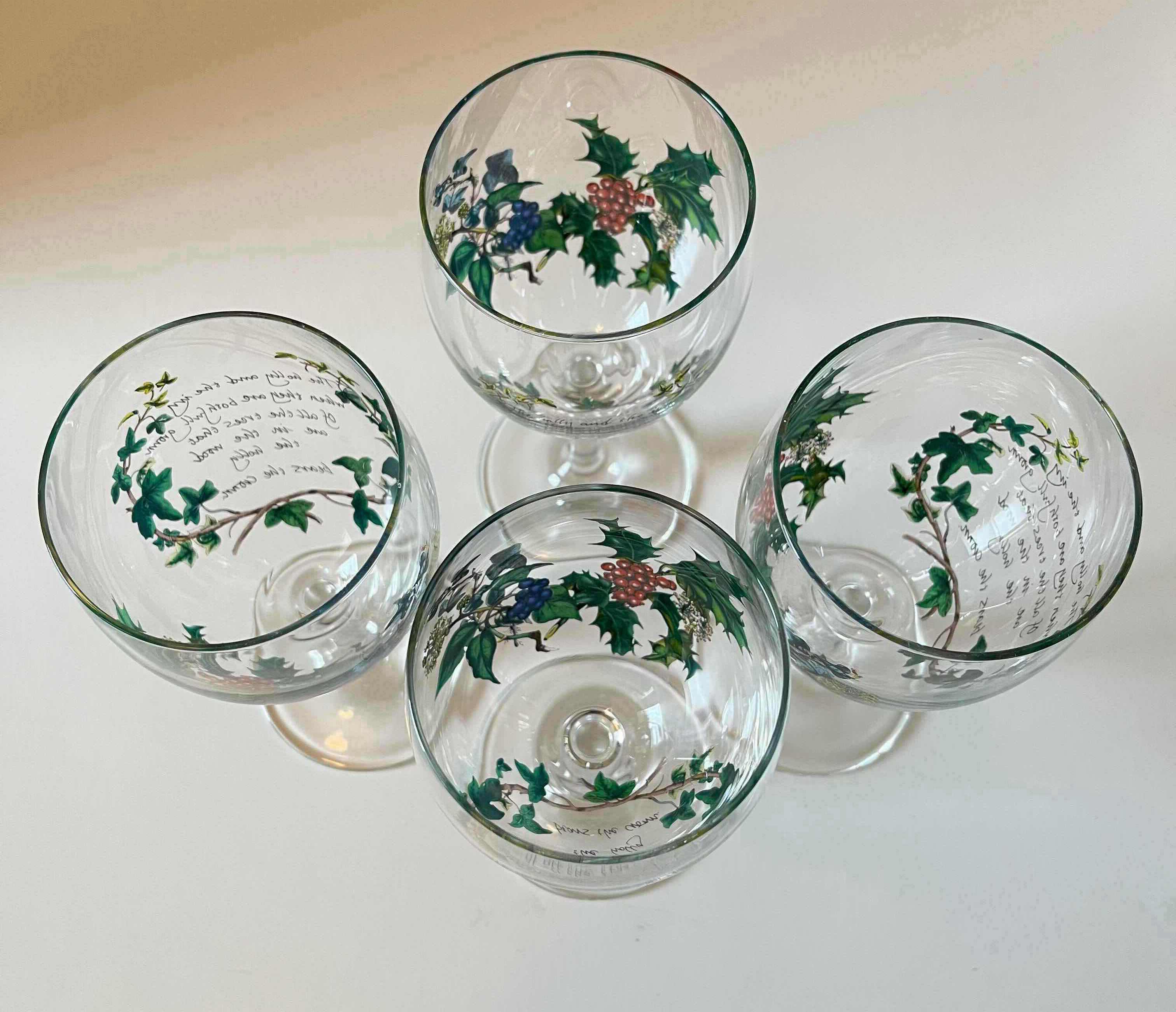 Photo 4 of PORTMEIRION THE HOLLY & THE IVY GOBLET GLASSES (4) H7.25”