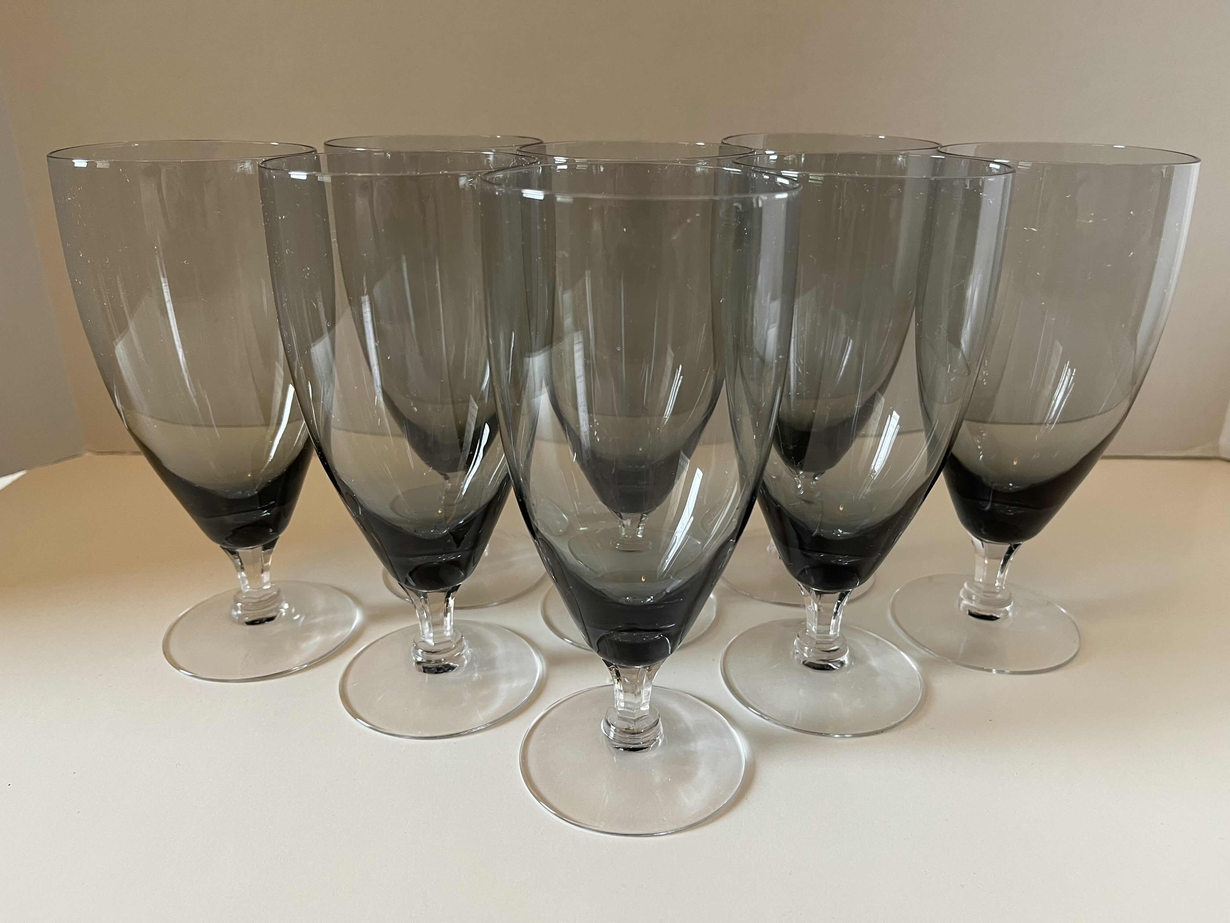 Photo 1 of FOSTORIA DEBUTANTE GRAY ICED TEA GLASSES (8) H6.75”