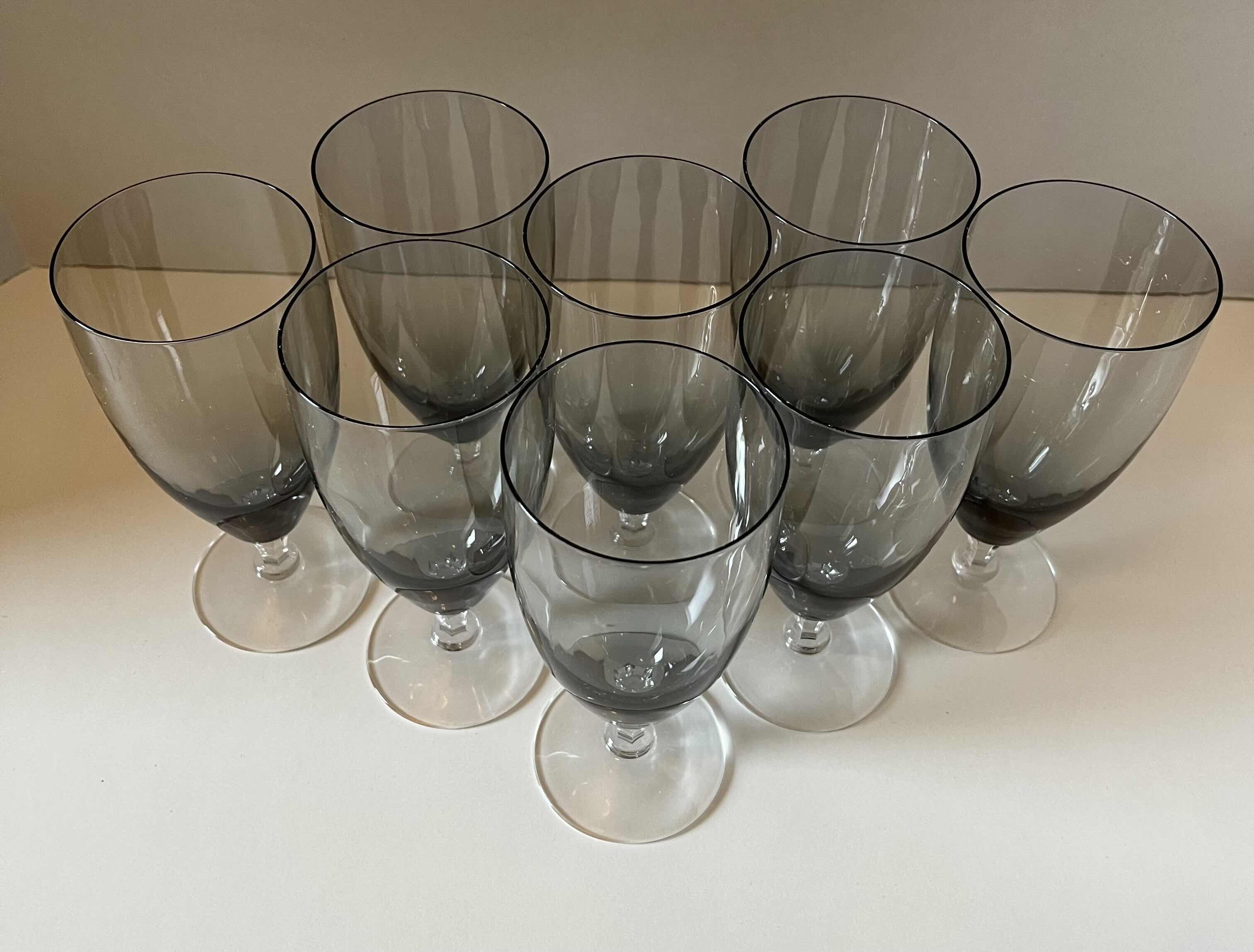 Photo 2 of FOSTORIA DEBUTANTE GRAY ICED TEA GLASSES (8) H6.75”