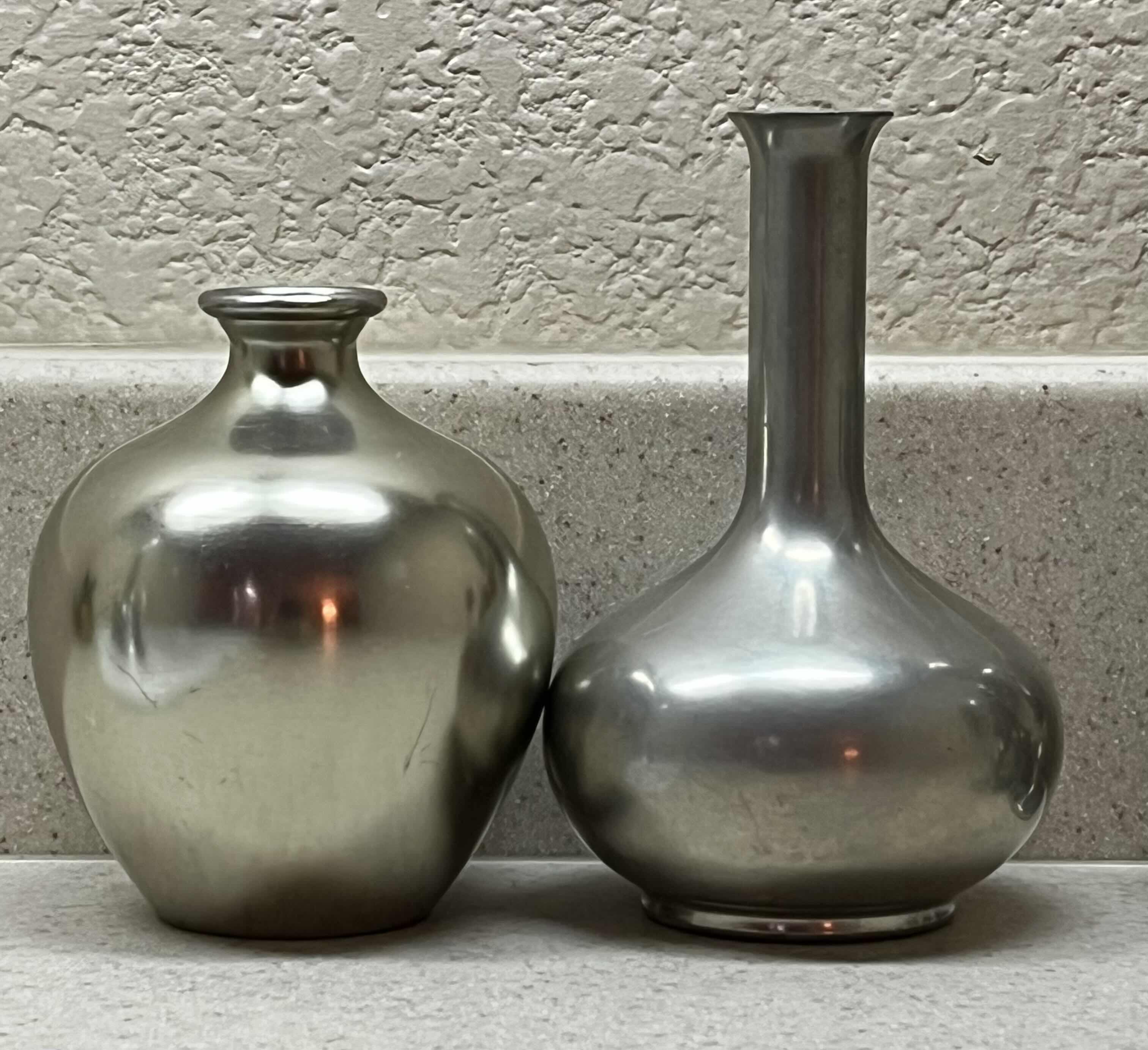 Photo 3 of ROYAL METAWA HOLLAND PEWTER BUD VASES H4” & H5” (2) & GOBLETS H3” (10)