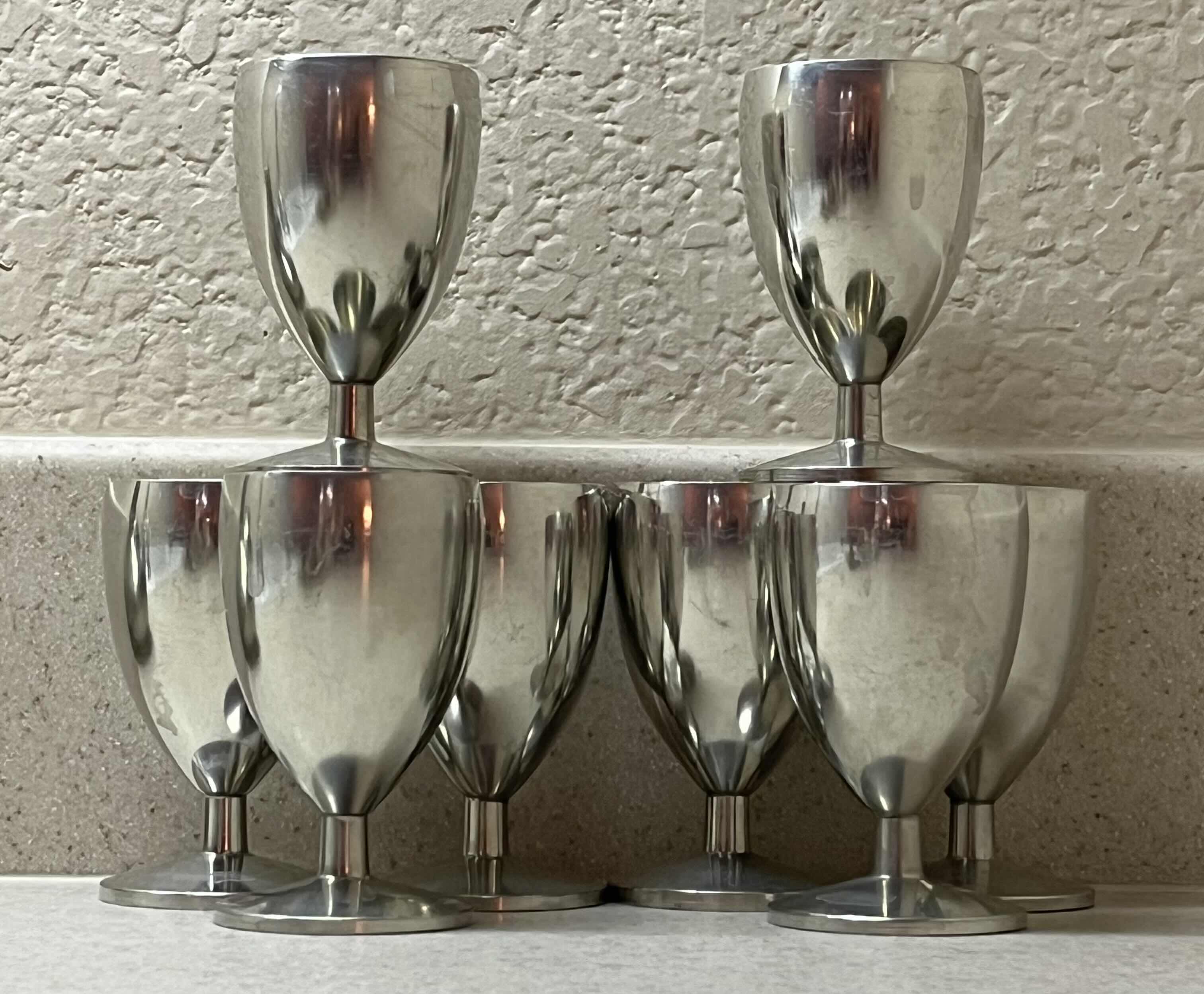 Photo 7 of ROYAL METAWA HOLLAND PEWTER BUD VASES H4” & H5” (2) & GOBLETS H3” (10)