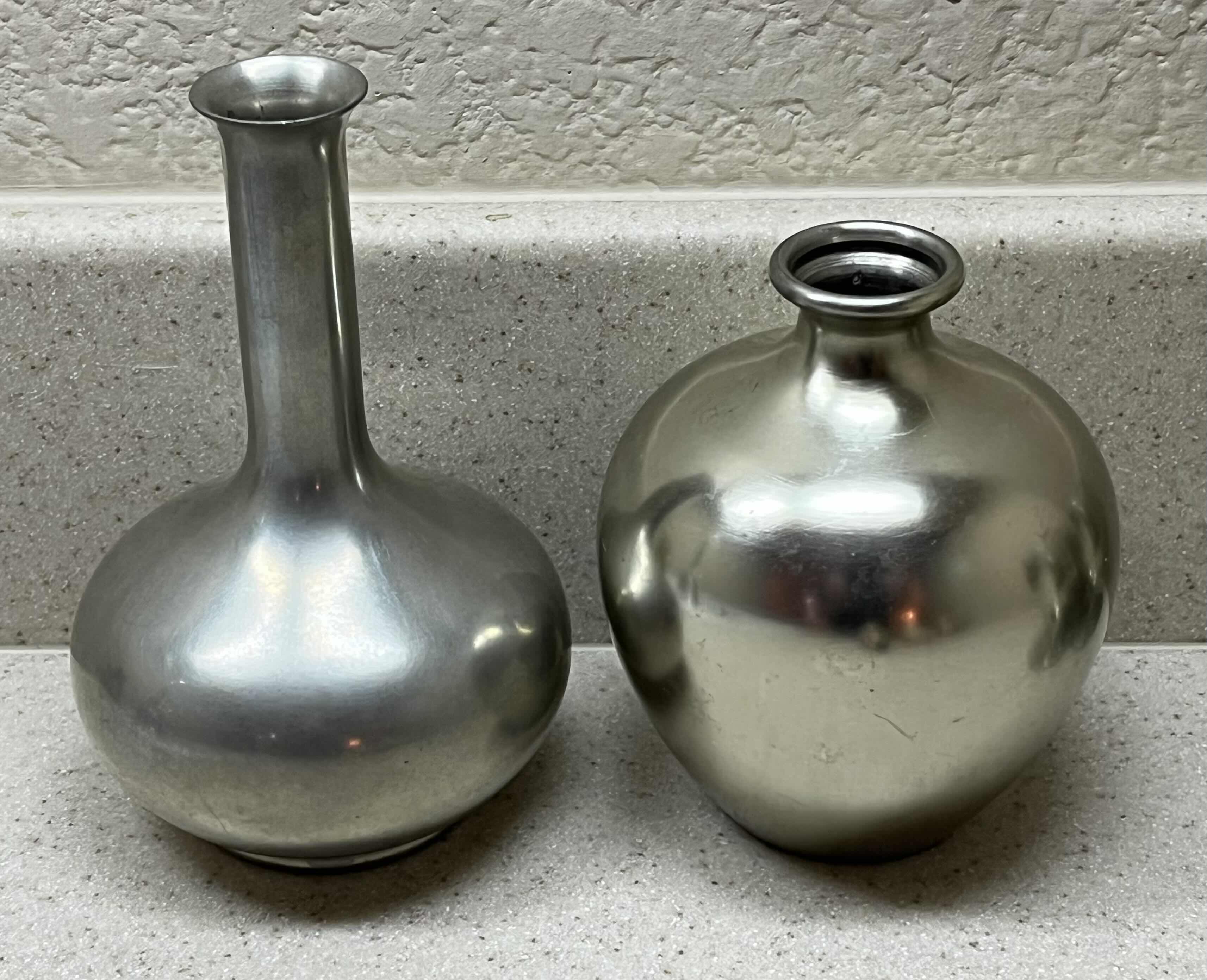 Photo 2 of ROYAL METAWA HOLLAND PEWTER BUD VASES H4” & H5” (2) & GOBLETS H3” (10)