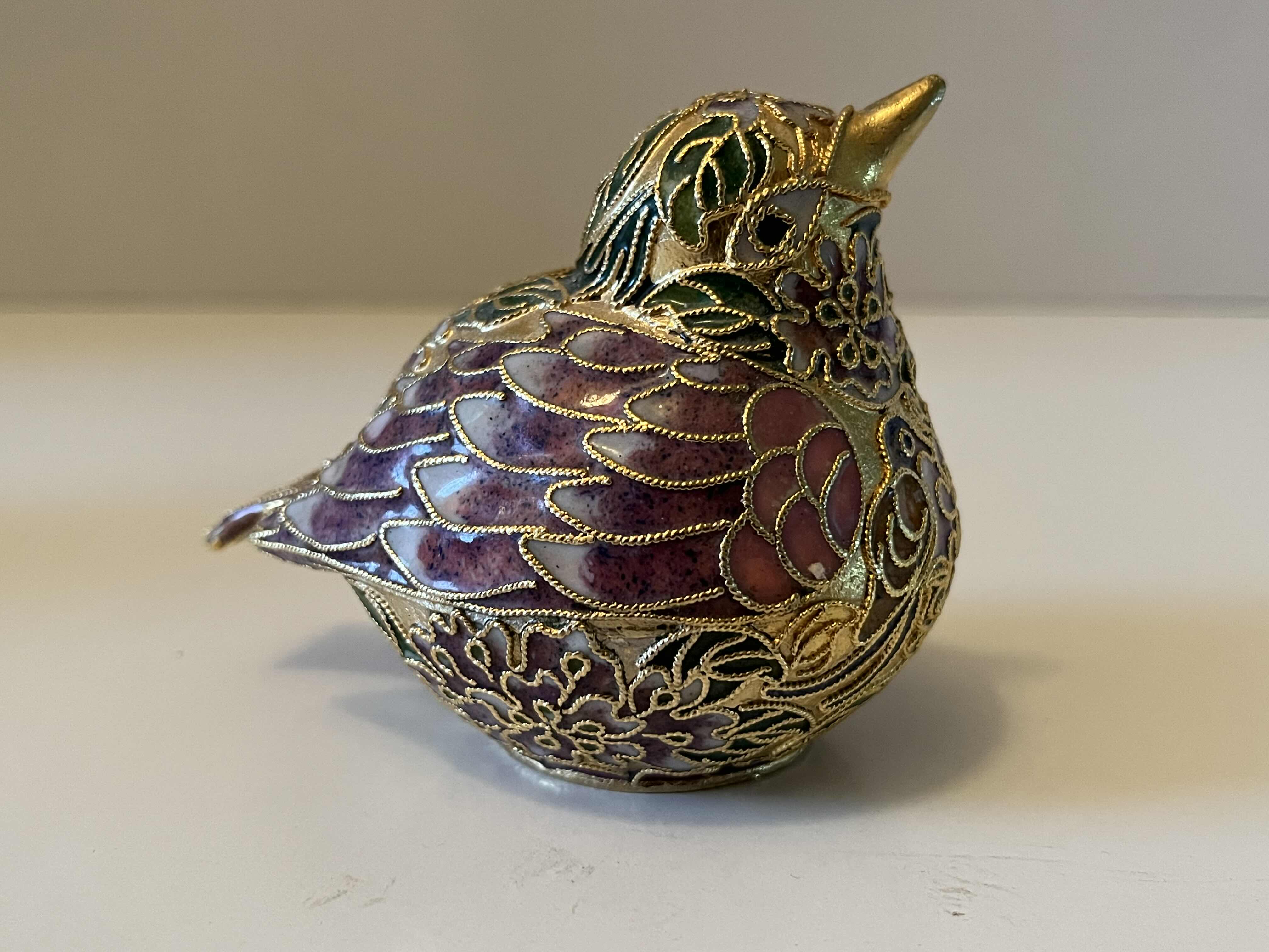 Photo 3 of NYCO CLOISONNÉ ENAMELED METAL BIRD FIGURINE 2.5” X 3” H2.75”