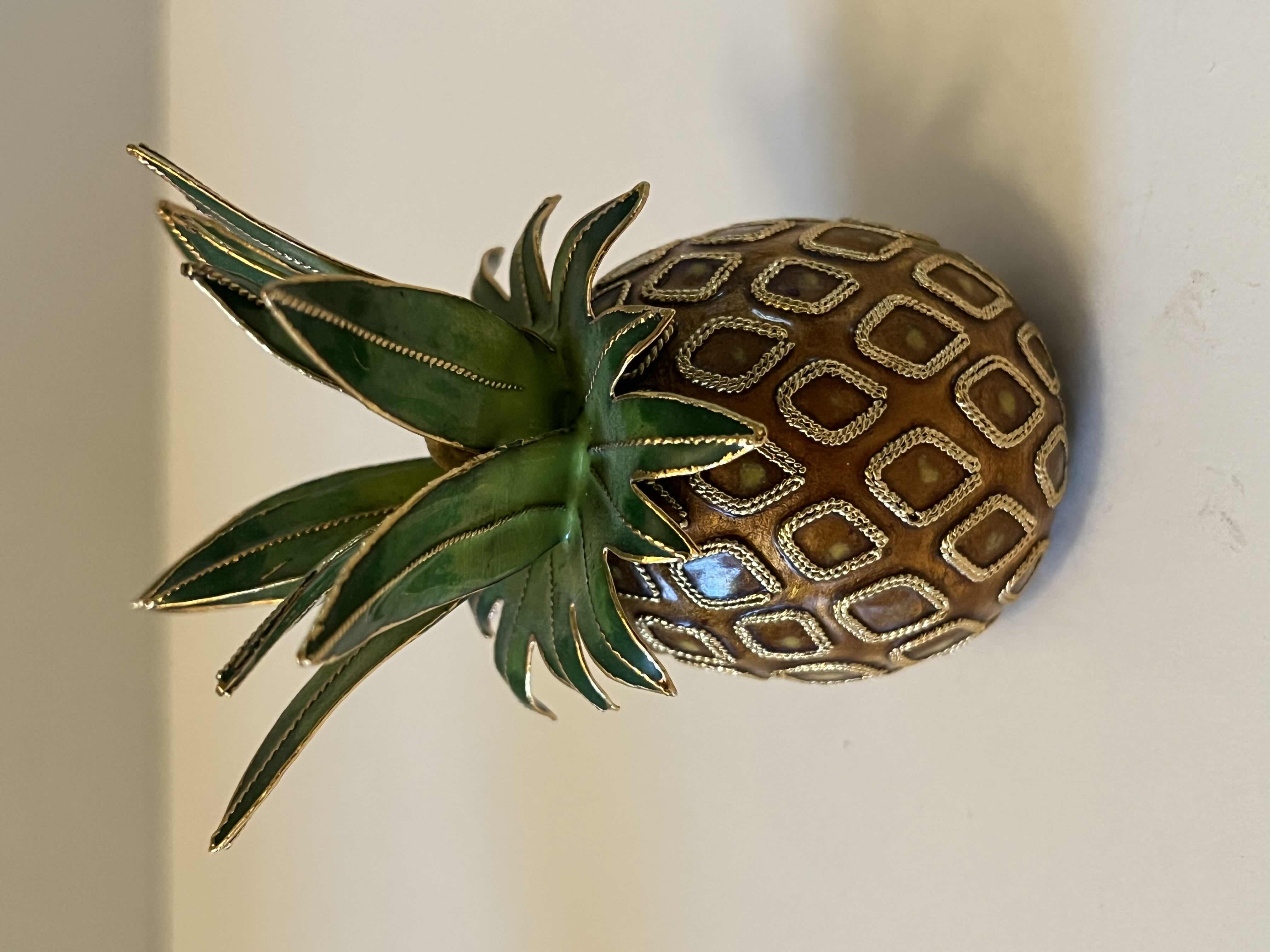 Photo 3 of NYCO CLOISONNÉ ENAMELED METAL PINEAPPLE ORNAMENT 2.” X 3.25”